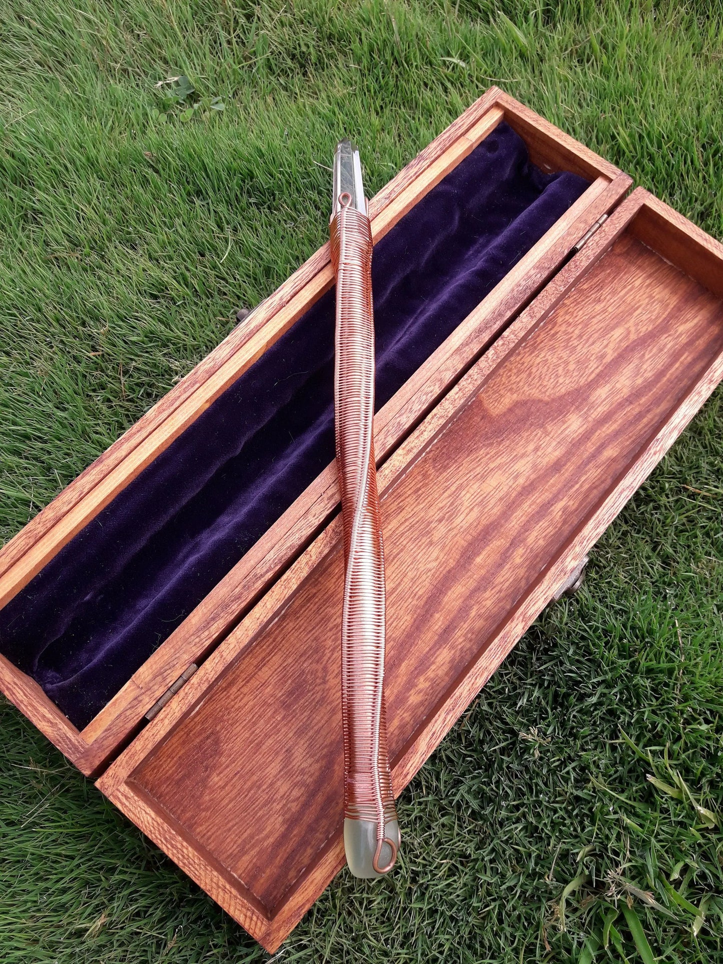 Wand of Power- Healing Wand- Handcrafted with Copper, Green Quartz and a Laser Quartz at the Tip- Wicca Wand- Ritual Tools-