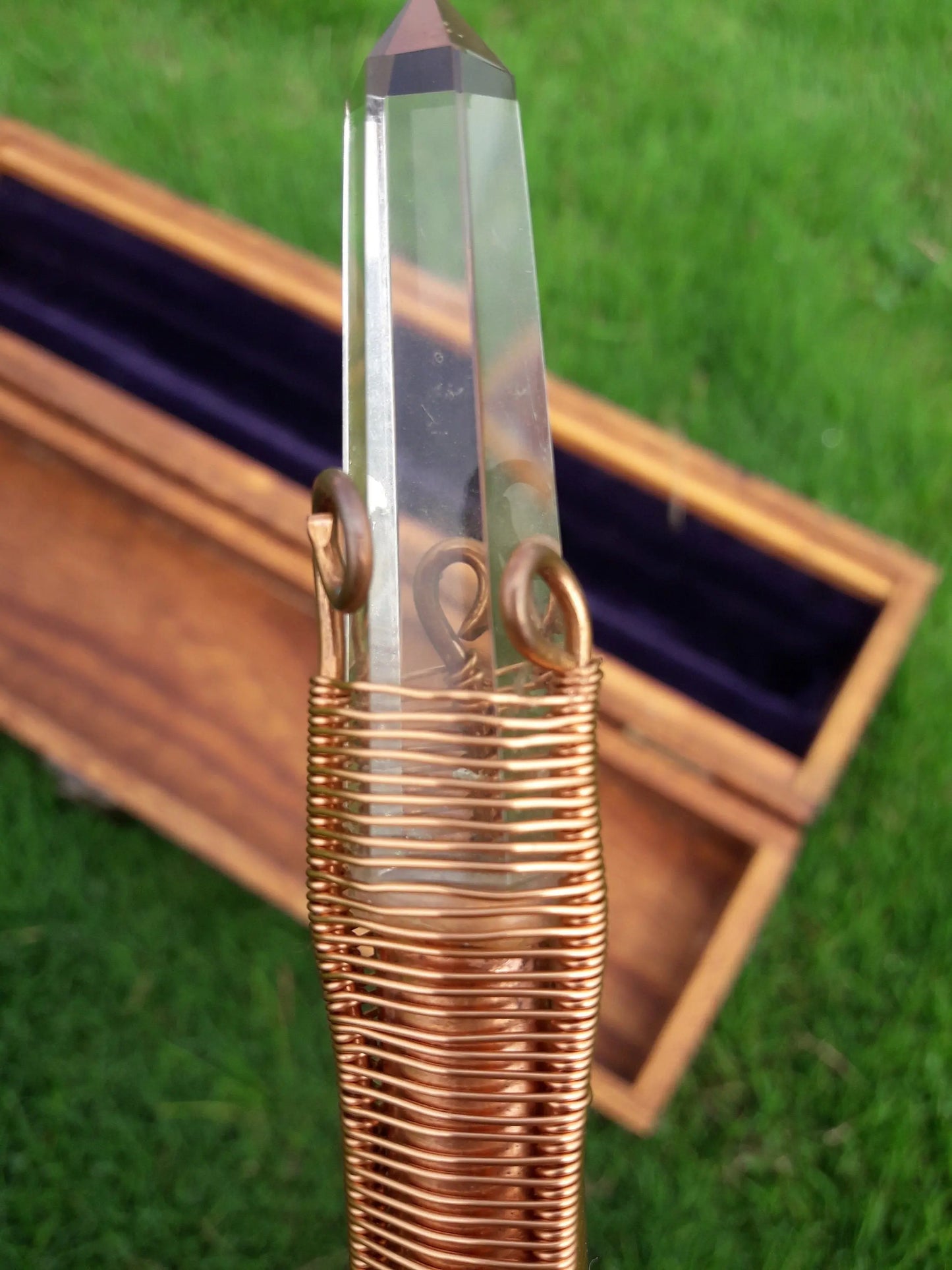 Wand of Power- Healing Wand- Handcrafted with Copper, Green Quartz and a Laser Quartz at the Tip- Wicca Wand- Ritual Tools-