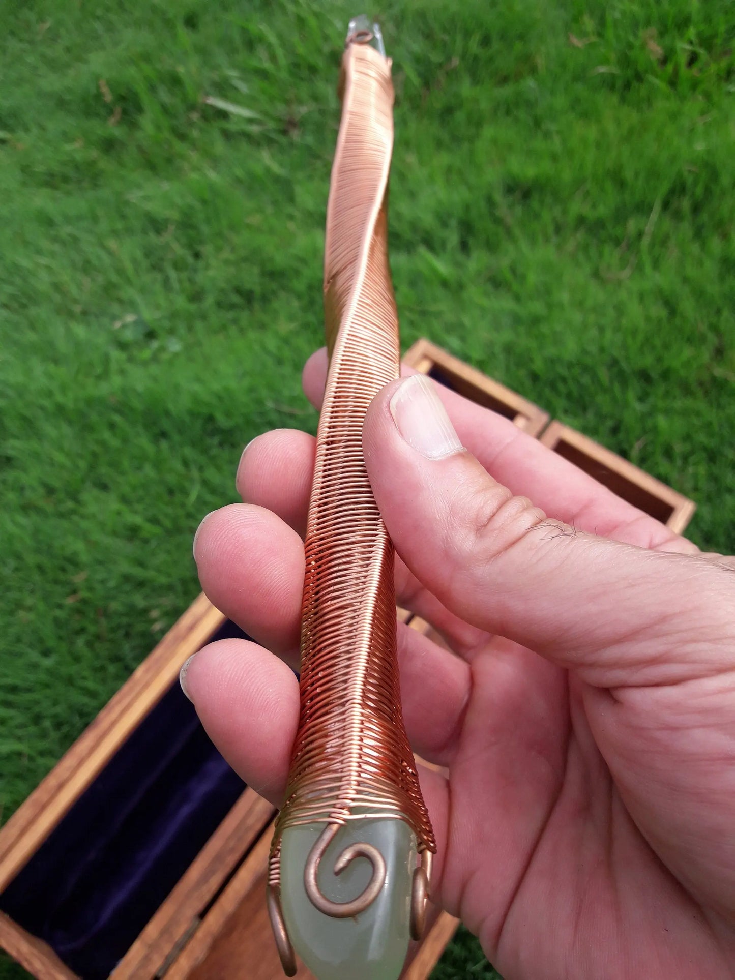Wand of Power- Healing Wand- Handcrafted with Copper, Green Quartz and a Laser Quartz at the Tip- Wicca Wand- Ritual Tools-