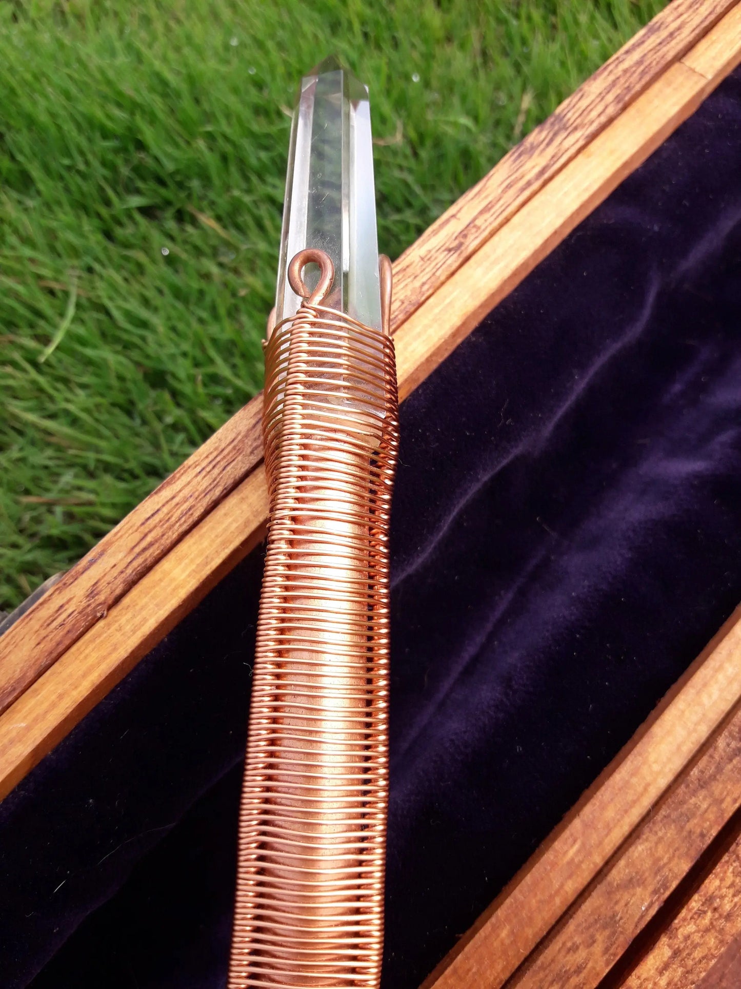 Wand of Power- Healing Wand- Handcrafted with Copper, Green Quartz and a Laser Quartz at the Tip- Wicca Wand- Ritual Tools-