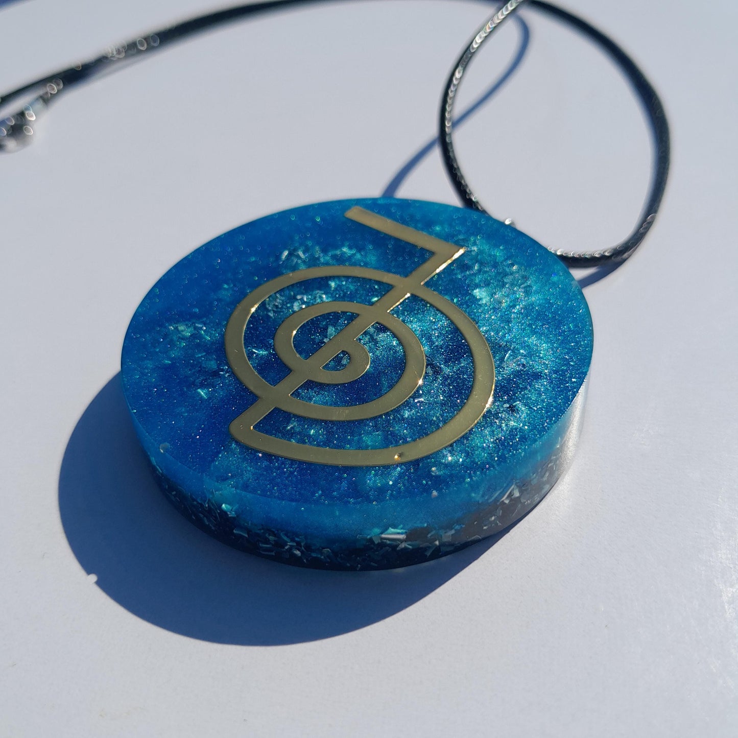Colgante Orgonita Flor de la Vida con Shunguita- Azul- Orgone Necklace
