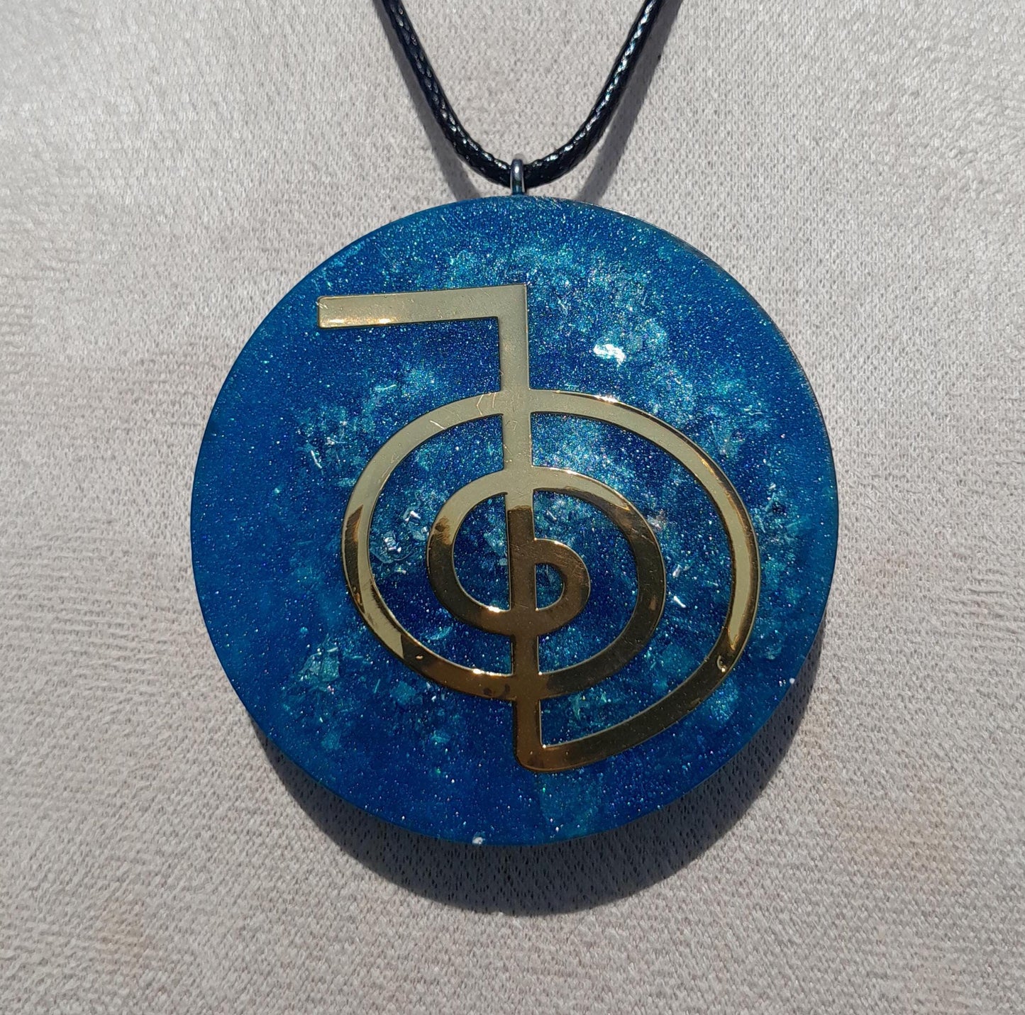 Colgante Orgonita Flor de la Vida con Shunguita- Azul- Orgone Necklace