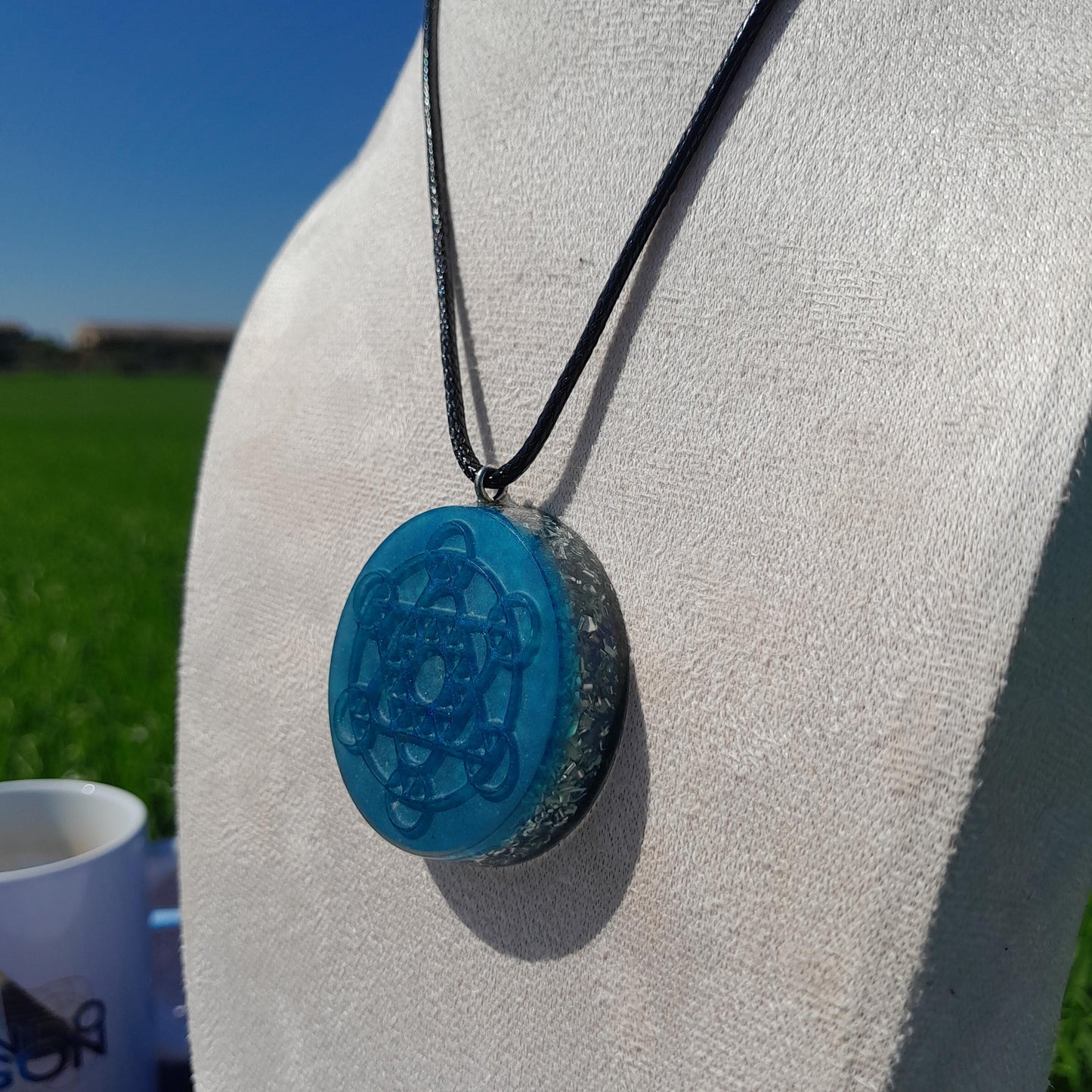Colgante Orgonita Metatron Azul Cielo- Protección 5G- Orgone Necklace