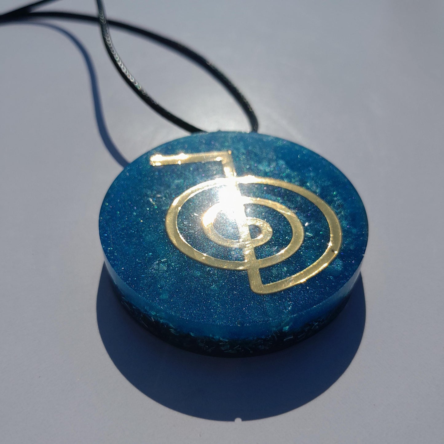 Colgante Orgonita Flor de la Vida con Shunguita- Azul- Orgone Necklace