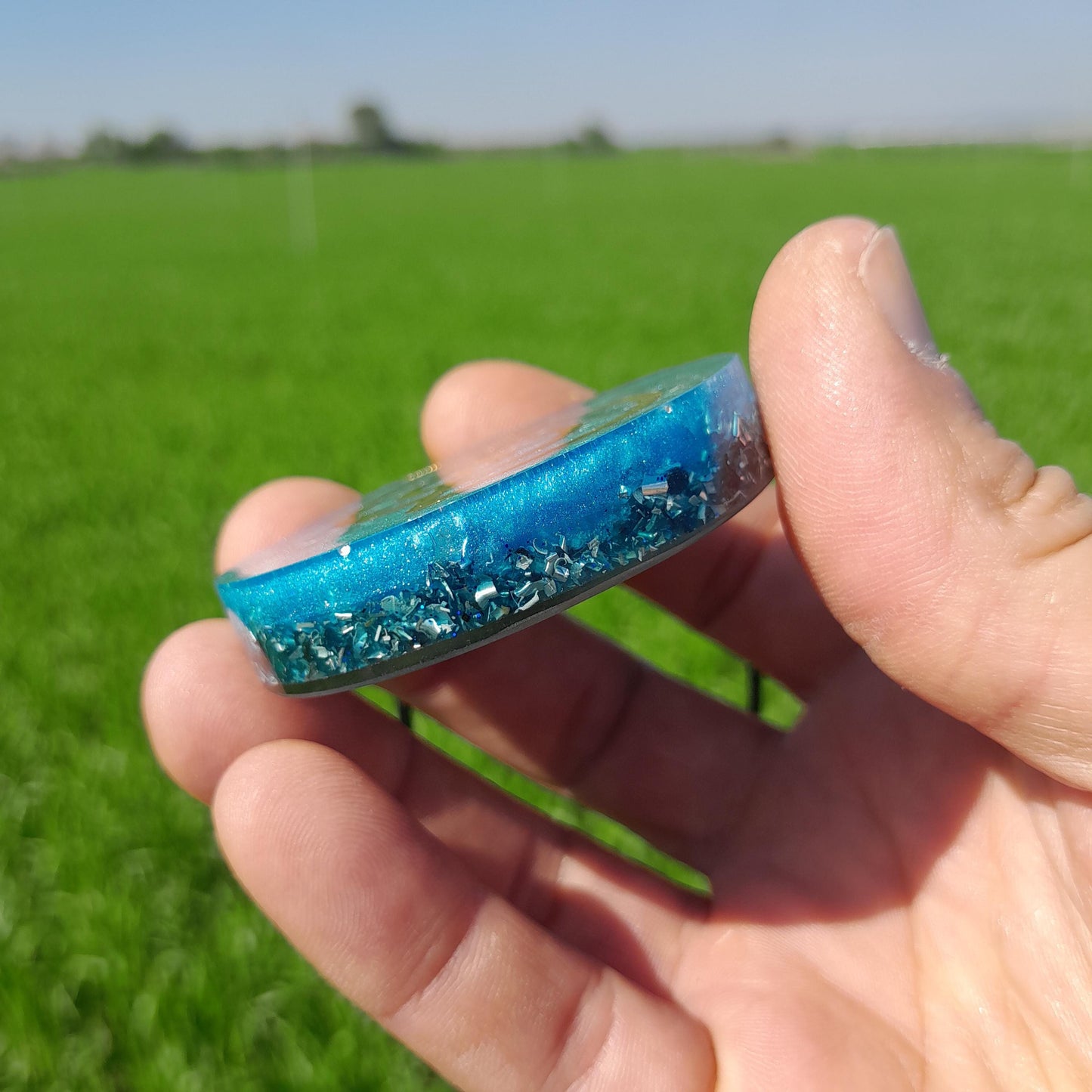 Colgante Orgonita Flor de la Vida con Shunguita- Azul- Orgone Necklace