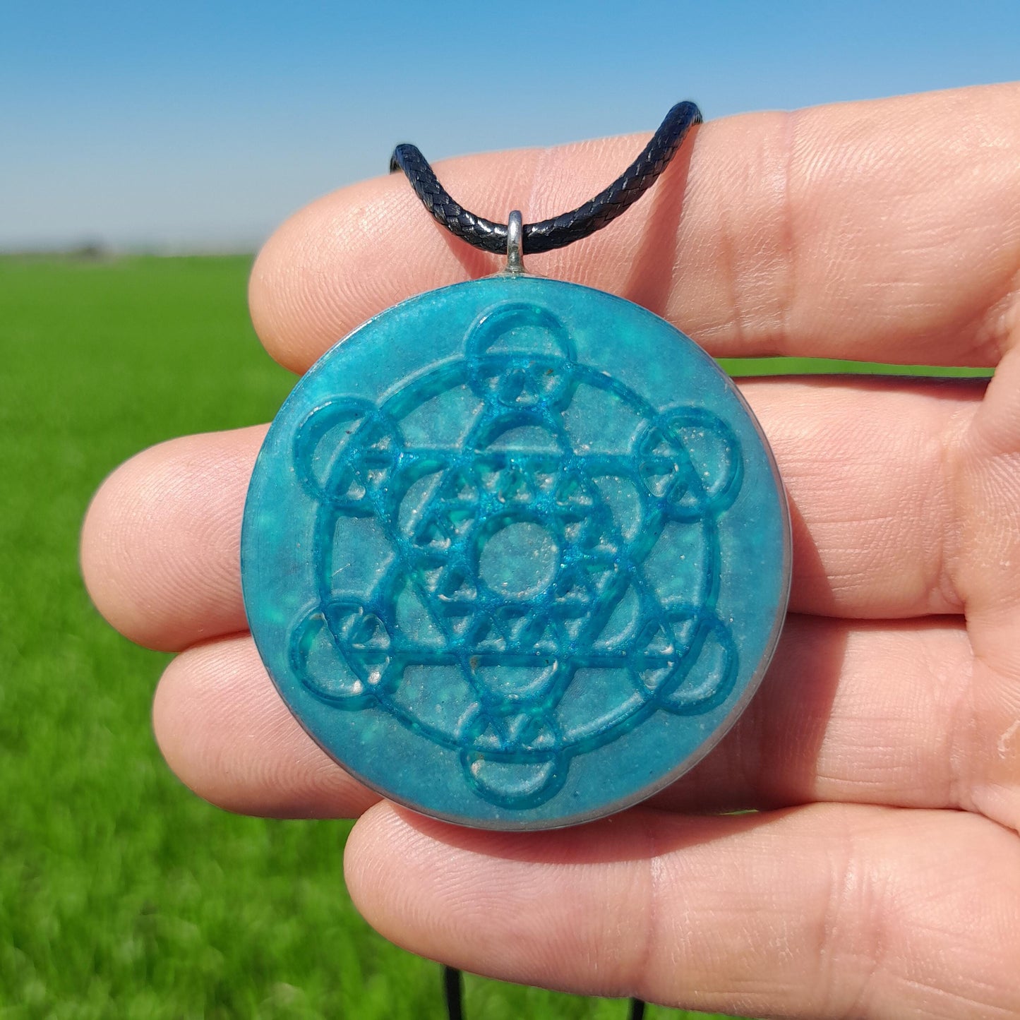 Colgante Orgonita Metatron Azul Cielo- Protección 5G- Orgone Necklace