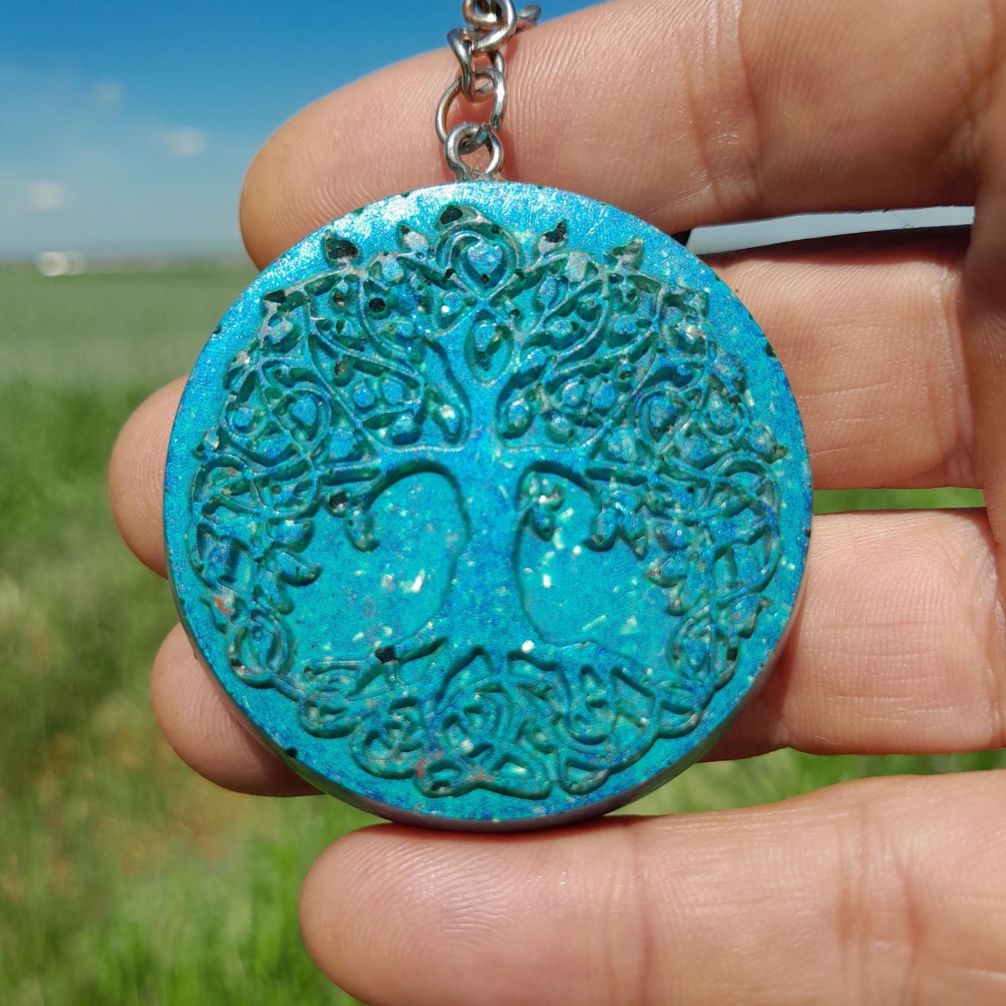 Llavero Orgonita Árbol de la Vida Azul- Protector 5G- Orgone Keychain