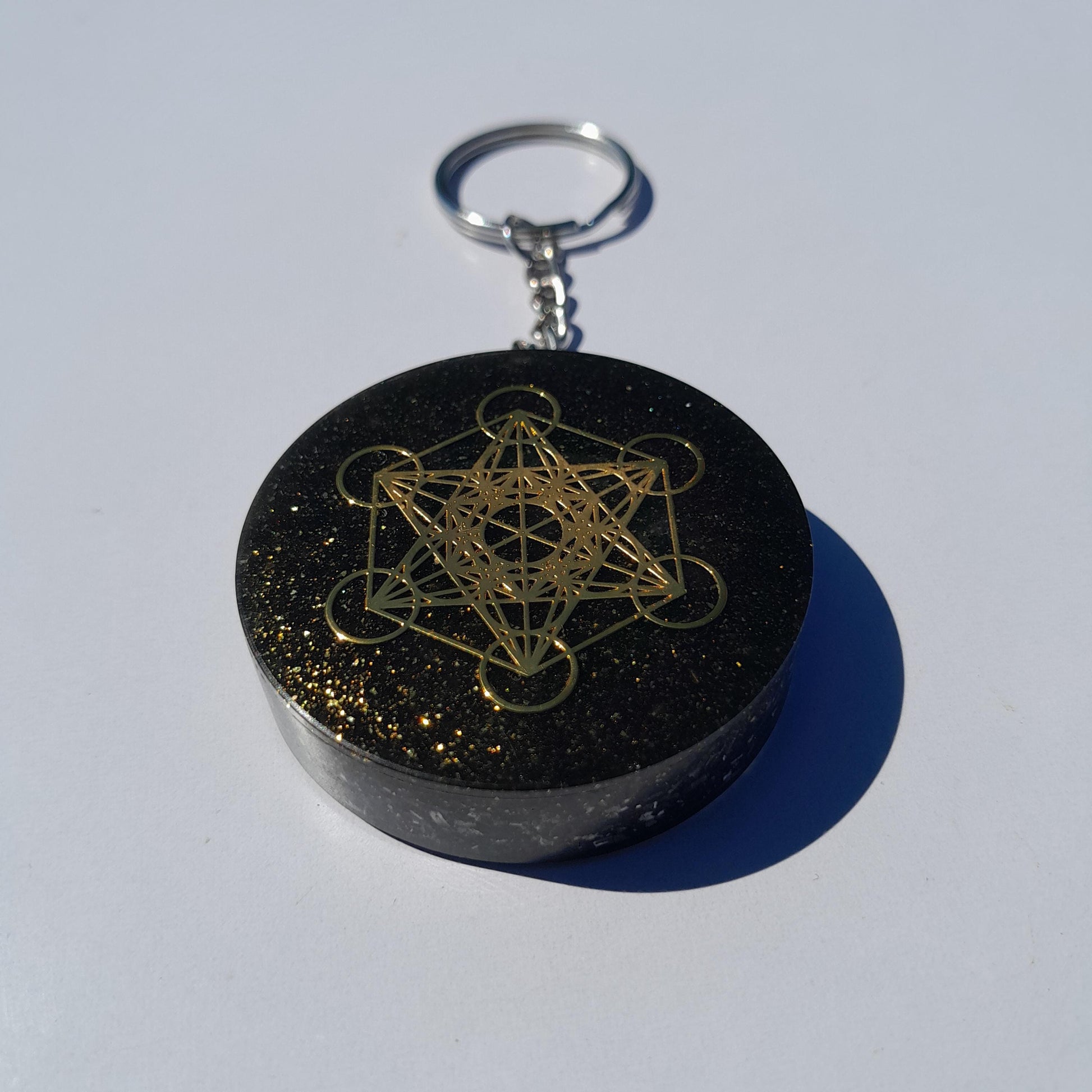 Llavero Orgonita Cubo de Metatron con Shunguita- Orgone Keychain