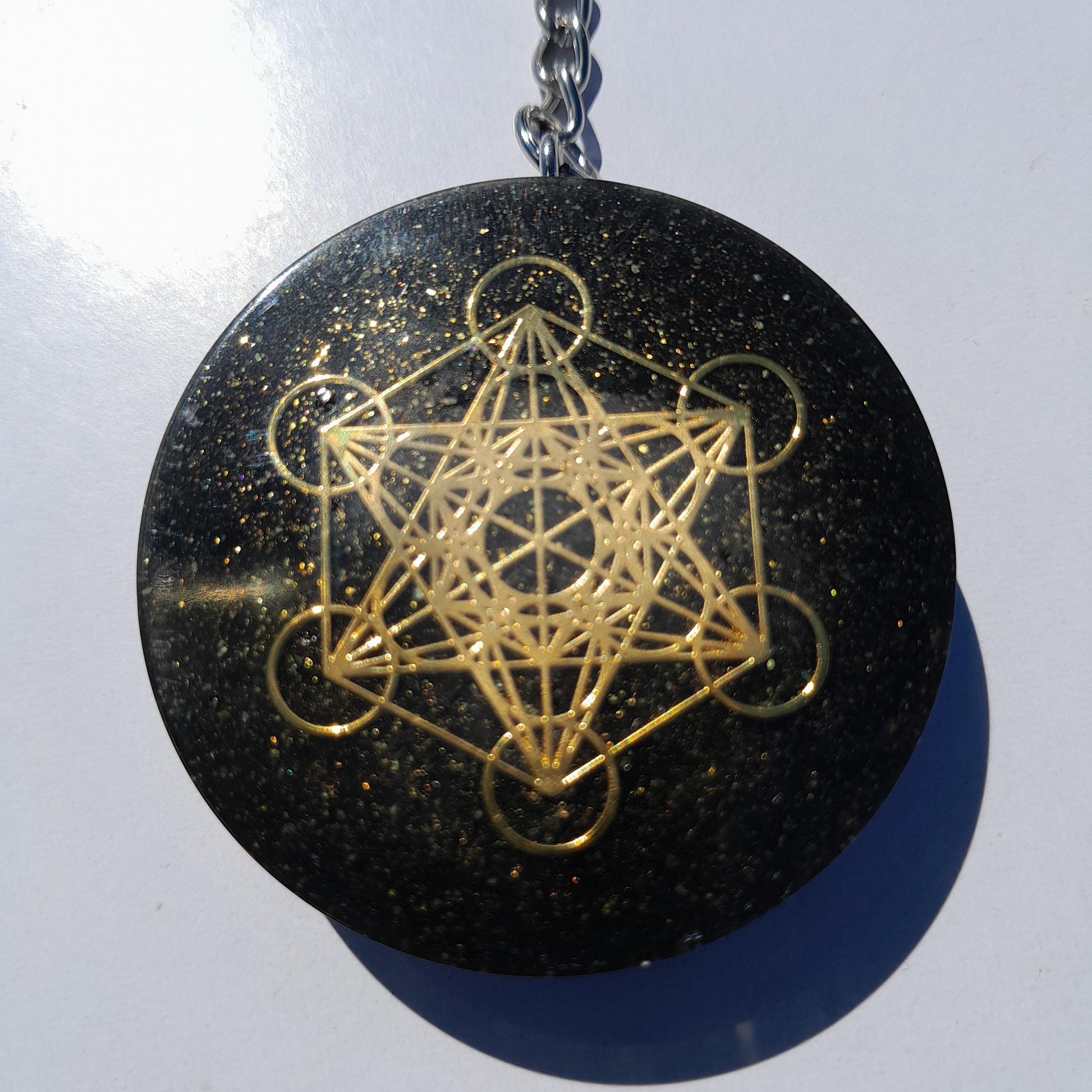 Llavero Orgonita Cubo de Metatron con Shunguita- Orgone Keychain