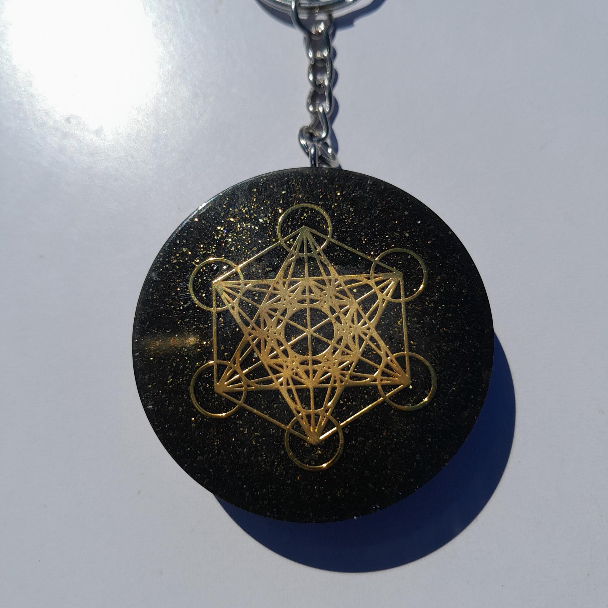 Llavero Orgonita Cubo de Metatron con Shunguita- Orgone Keychain