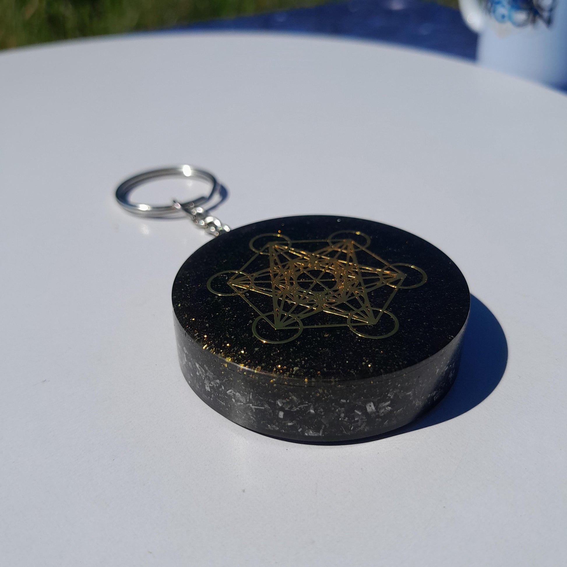 Llavero Orgonita Cubo de Metatron con Shunguita- Orgone Keychain