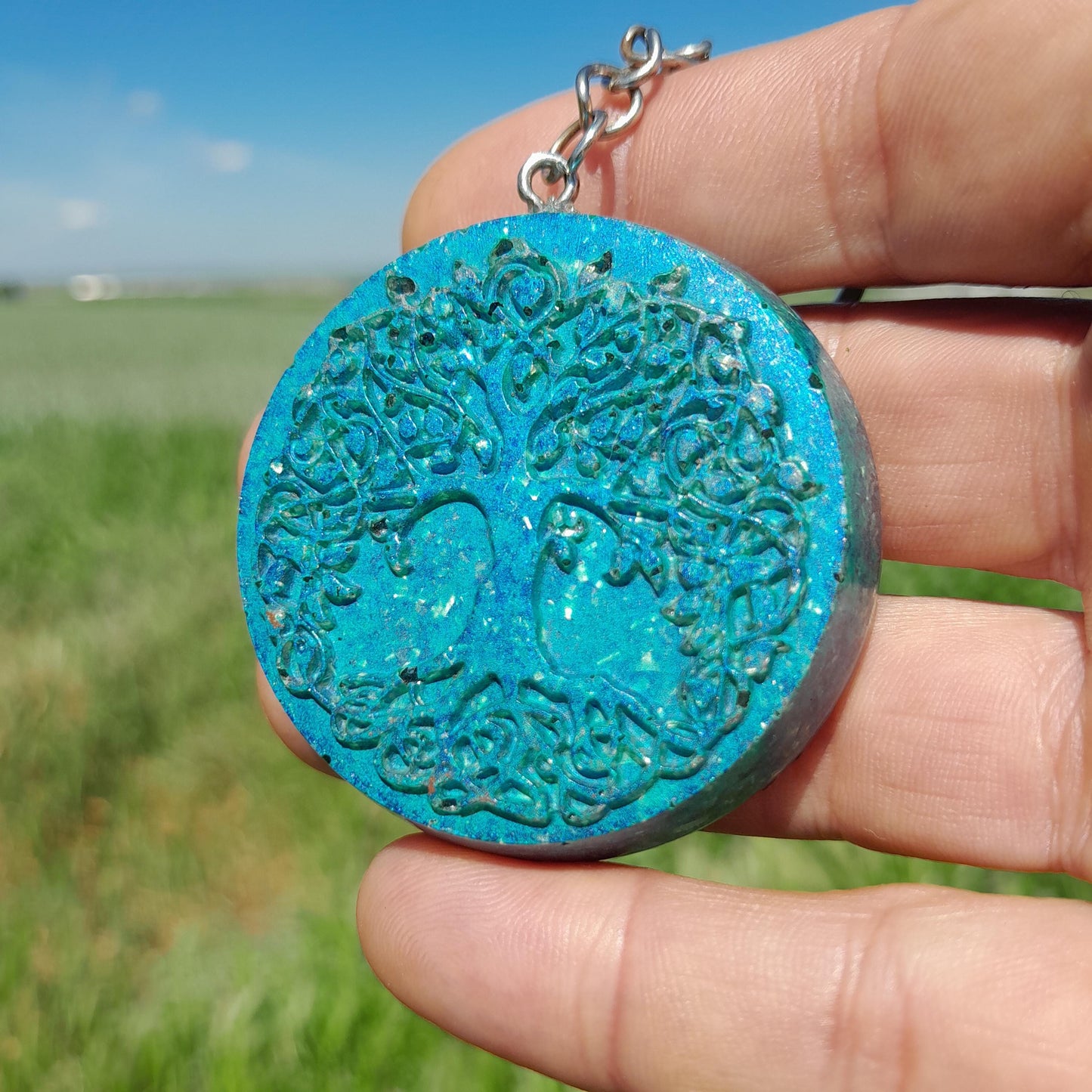 Llavero Orgonita Árbol de la Vida Azul- Protector 5G- Orgone Keychain