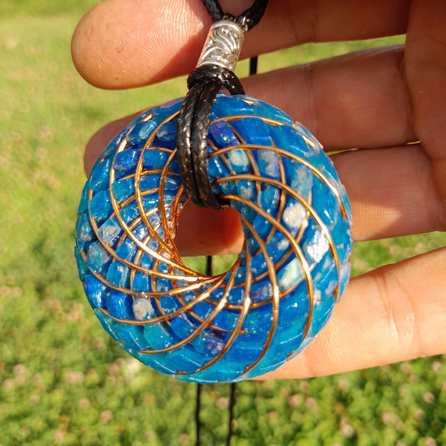 Bobina Torus Rodin Azul con Lapislázuli- 50mm- Generador de Ondas de Vórtice