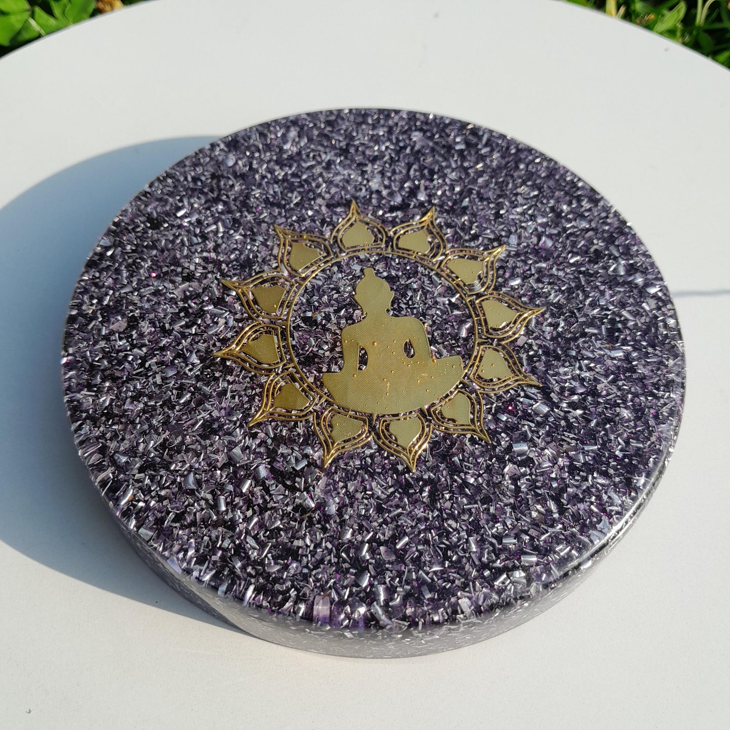 Placa de Carga Orgonica Buda con Flor de Loto – Energizador Natural para Alimentos y Bebidas Saludables