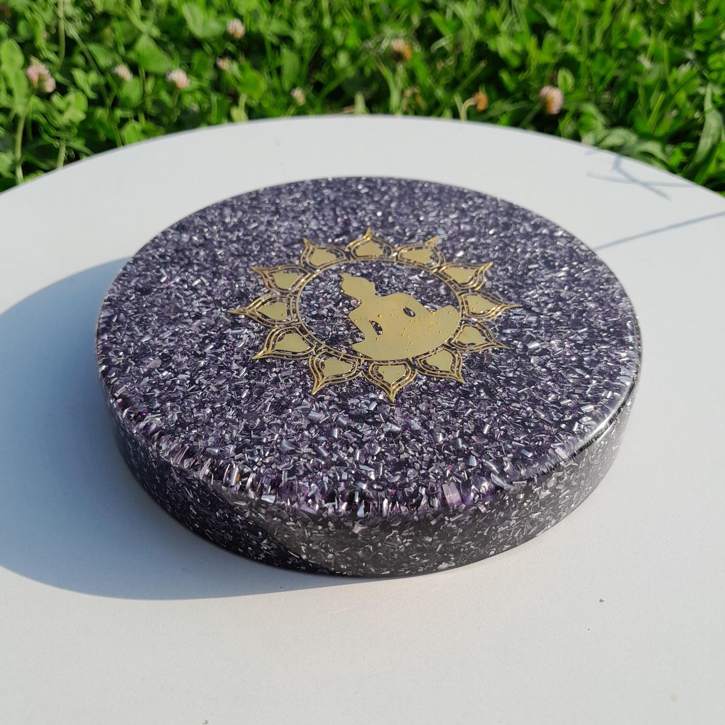 Placa de Carga Orgonica Buda con Flor de Loto – Energizador Natural para Alimentos y Bebidas Saludables