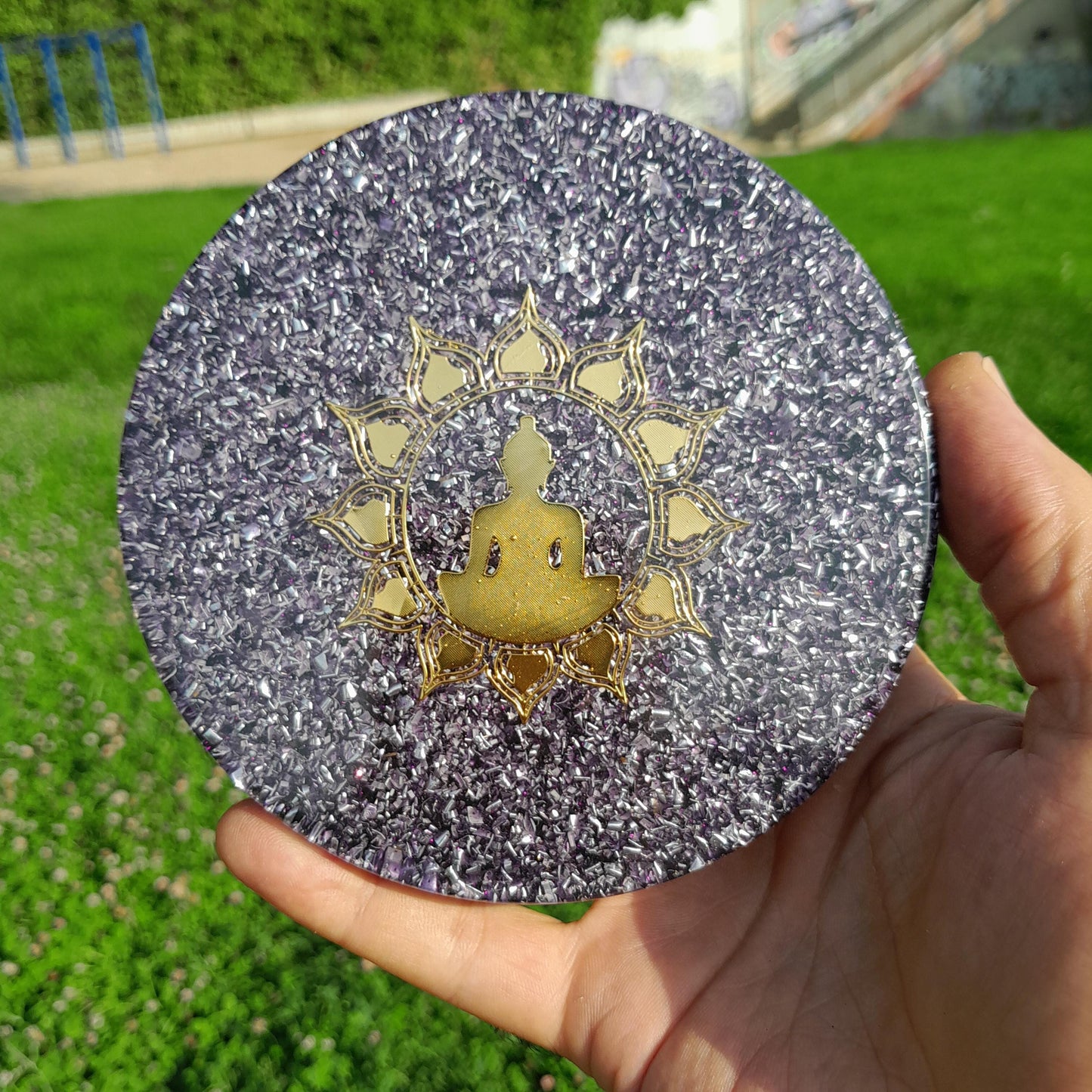 Placa de Carga Orgonica Buda con Flor de Loto – Energizador Natural para Alimentos y Bebidas Saludables