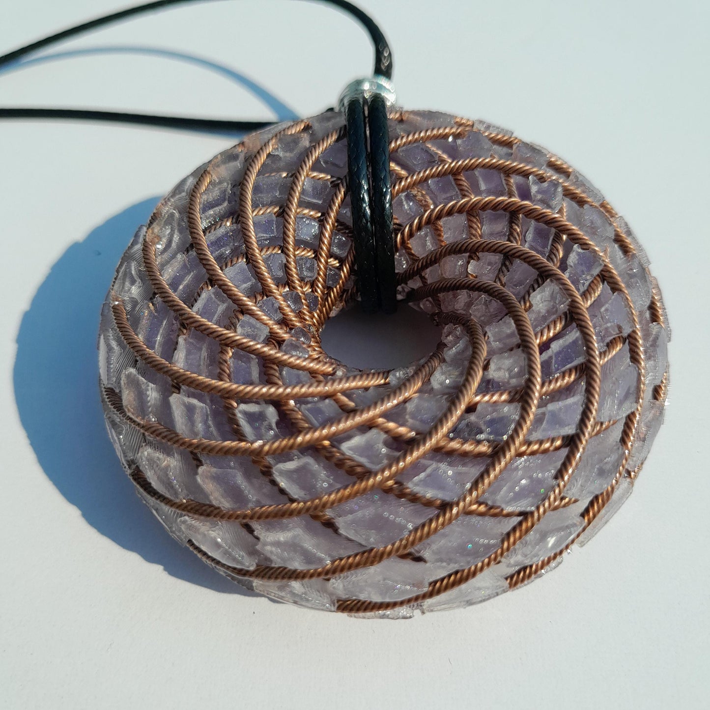 Bobina Rodin Chips de Amatista- Generador de Ondas de Vórtice- Energía Toroidal | Protección EMF | Joyería Energética Hecha a Mano