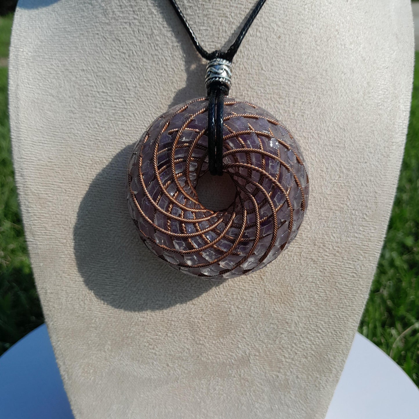 Bobina Rodin Chips de Amatista- Generador de Ondas de Vórtice- Energía Toroidal | Protección EMF | Joyería Energética Hecha a Mano