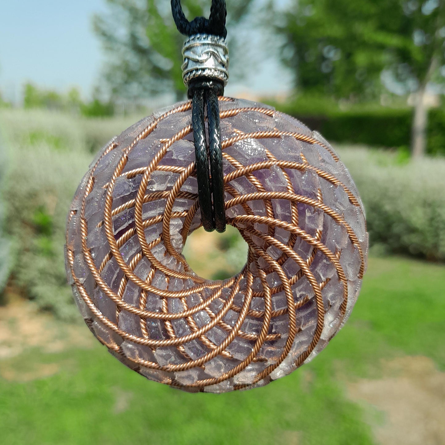Bobina Rodin Chips de Amatista- Generador de Ondas de Vórtice- Energía Toroidal | Protección EMF | Joyería Energética Hecha a Mano