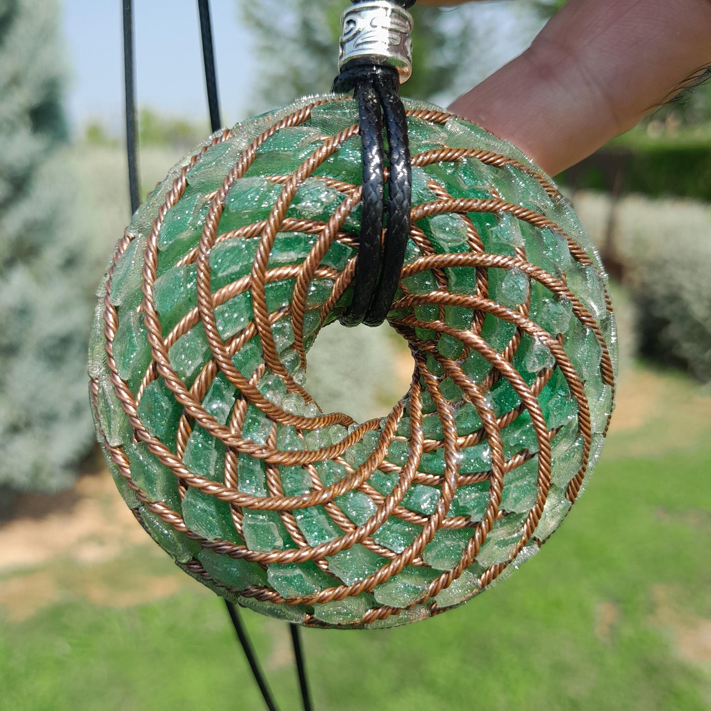 Bobina Rodin Chips de Aventurina Verde- Generador de Ondas de Vórtice- Energía Toroidal | Protección EMF | Joyería Energética Hecha a Mano