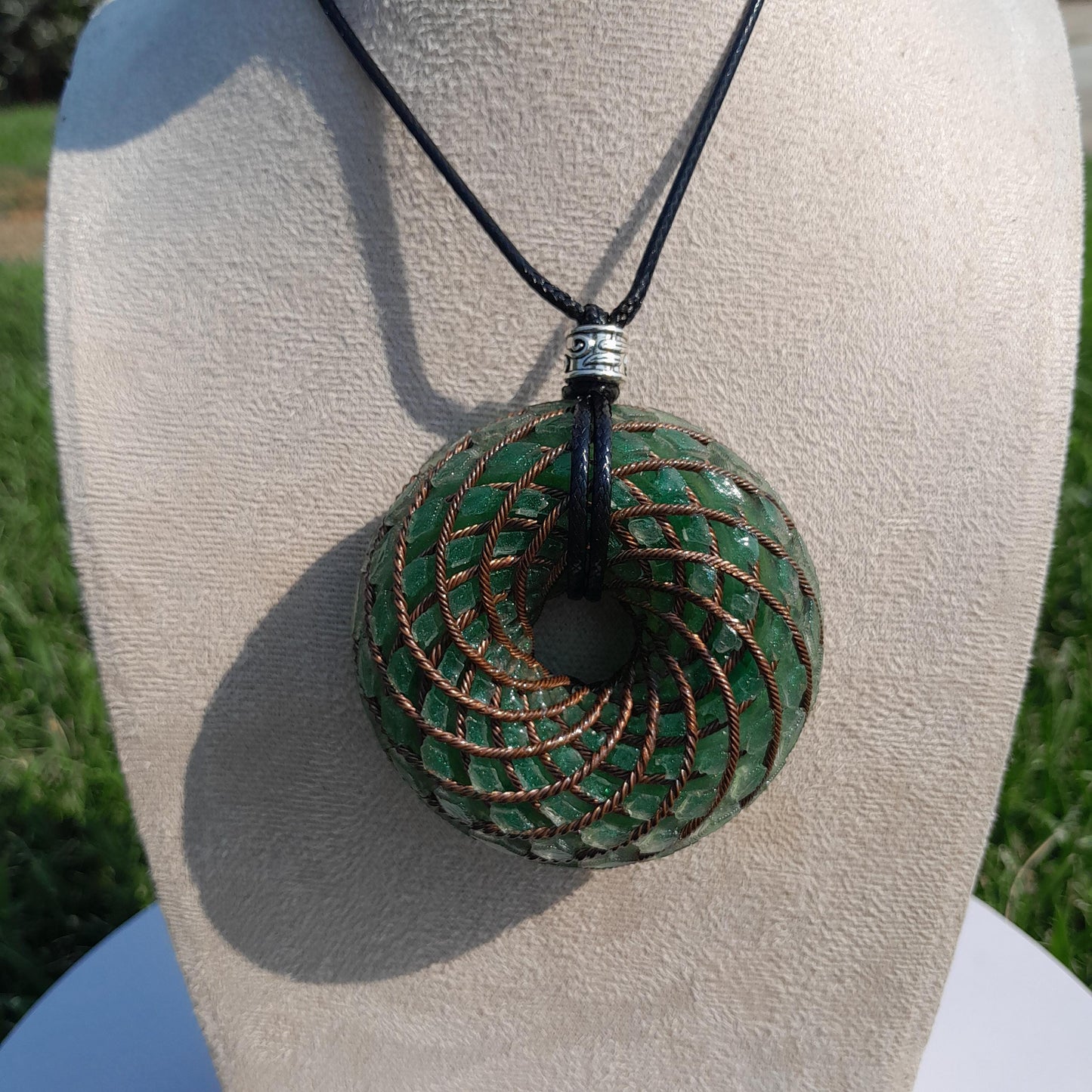 Bobina Rodin Chips de Aventurina Verde- Generador de Ondas de Vórtice- Energía Toroidal | Protección EMF | Joyería Energética Hecha a Mano