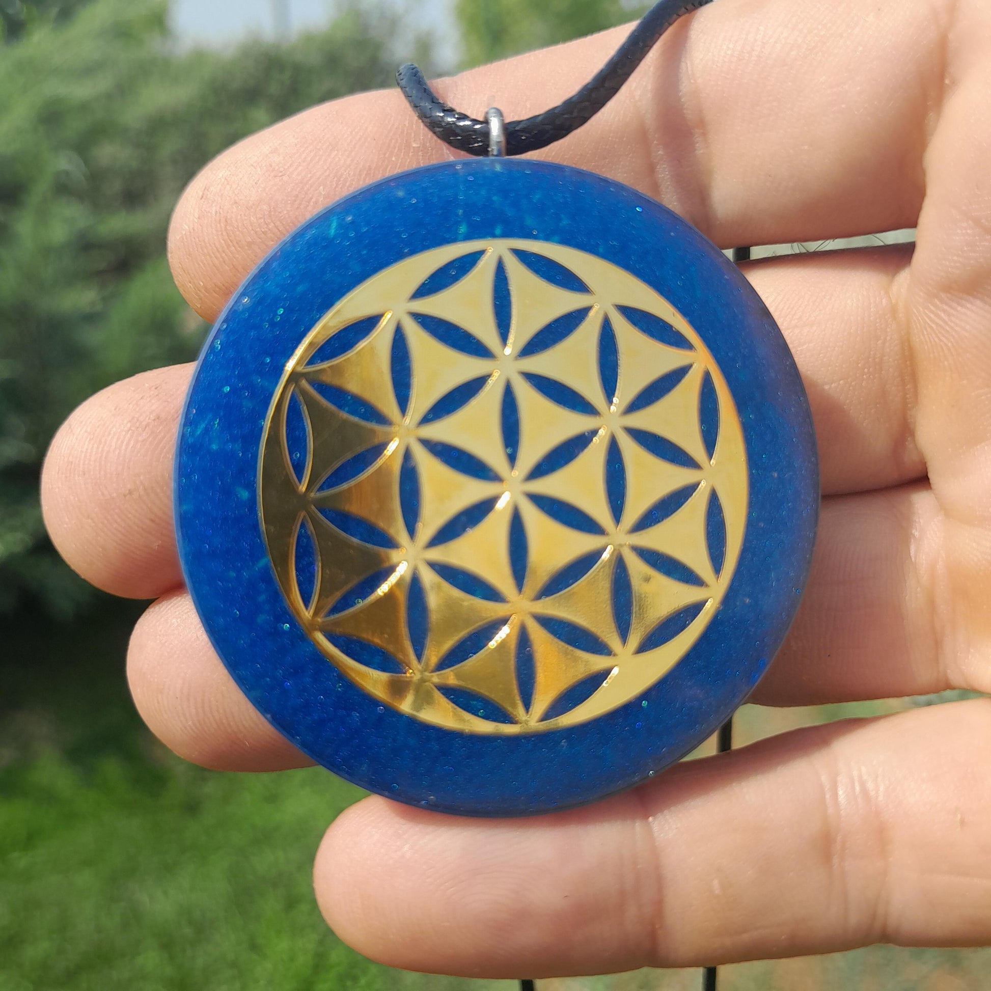 Colgante Orgonita Flor de la Vida Azul | Shungita- Protección 5G, EMF, Energía Orgone, Hecho a Mano