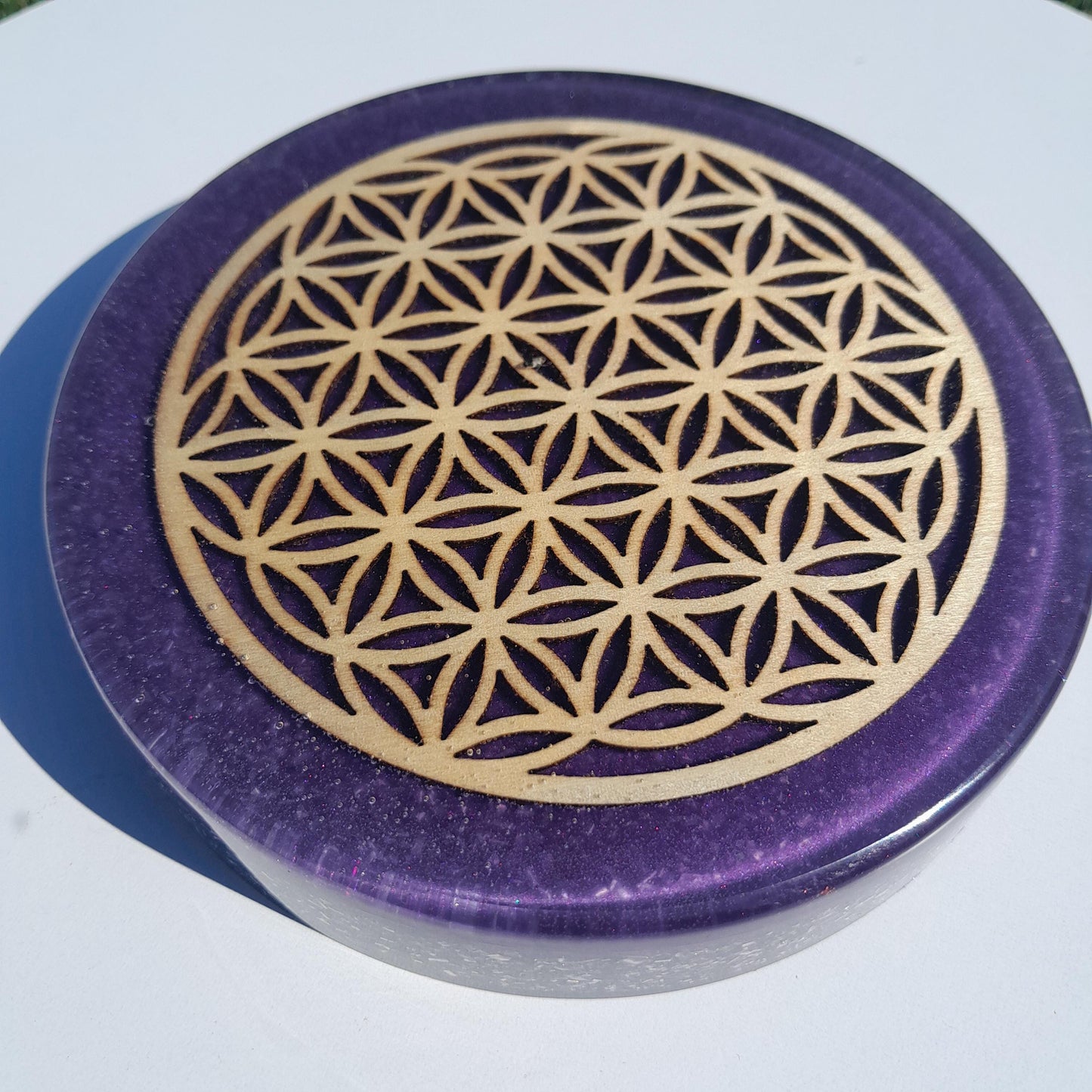 Placa de Carga de Orgón Flor de la Vida Violeta- Generador Energía para Alimentos y Bebidas- Orgone Generator