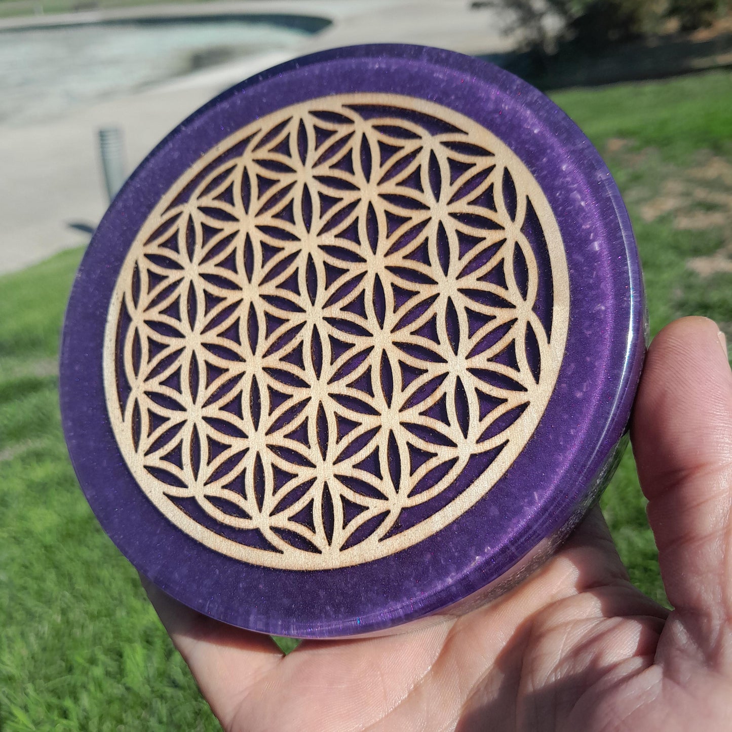 Placa de Carga de Orgón Flor de la Vida Violeta- Generador Energía para Alimentos y Bebidas- Orgone Generator