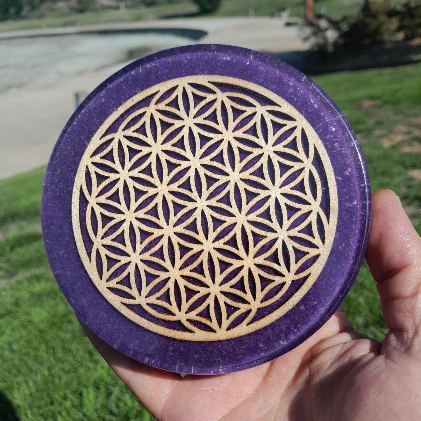 Placa de Carga de Orgón Flor de la Vida Violeta- Generador Energía para Alimentos y Bebidas- Orgone Generator