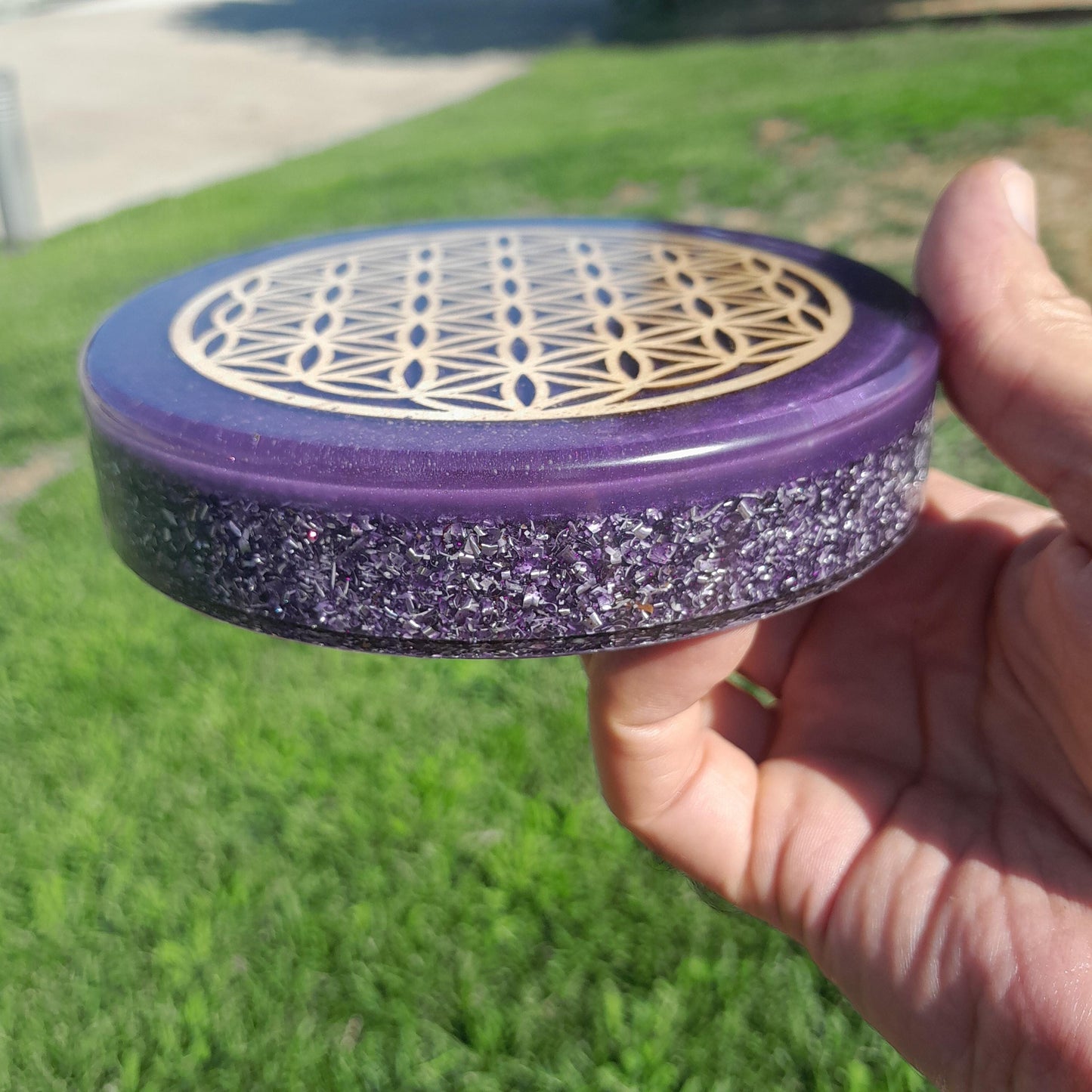 Placa de Carga de Orgón Flor de la Vida Violeta- Generador Energía para Alimentos y Bebidas- Orgone Generator
