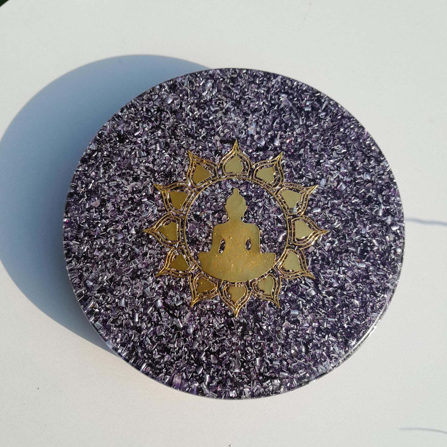 Placa de Carga Orgonica Buda con Flor de Loto – Energizador Natural para Alimentos y Bebidas Saludables