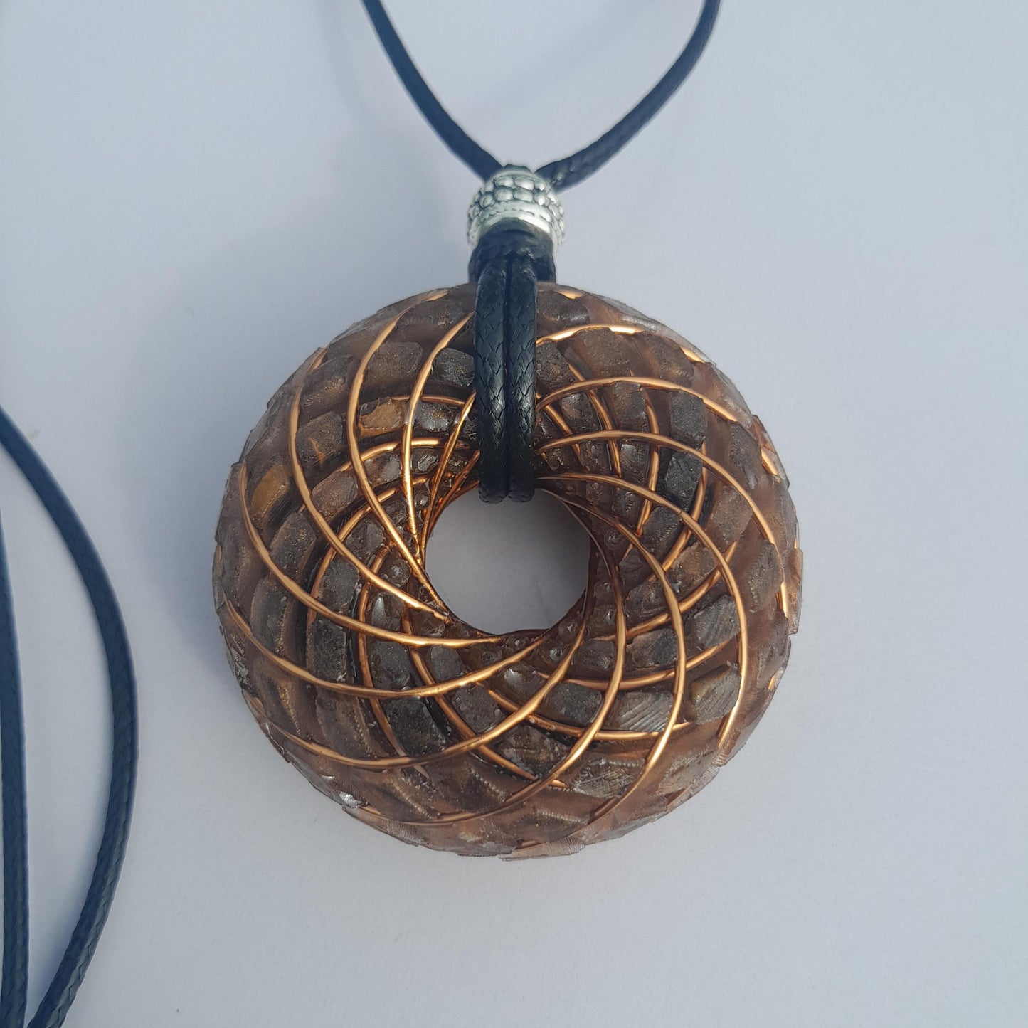 Bobina Torus Rodin con Ojo de Tigre y Shungita- 50mm- Generador de Ondas de Vórtice