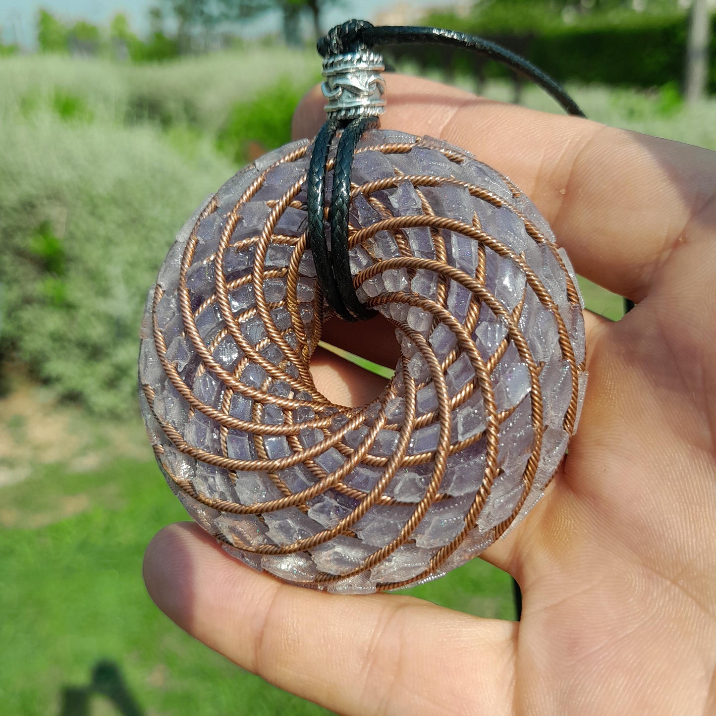 Bobina Rodin Chips de Amatista- Generador de Ondas de Vórtice- Energía Toroidal | Protección EMF | Joyería Energética Hecha a Mano