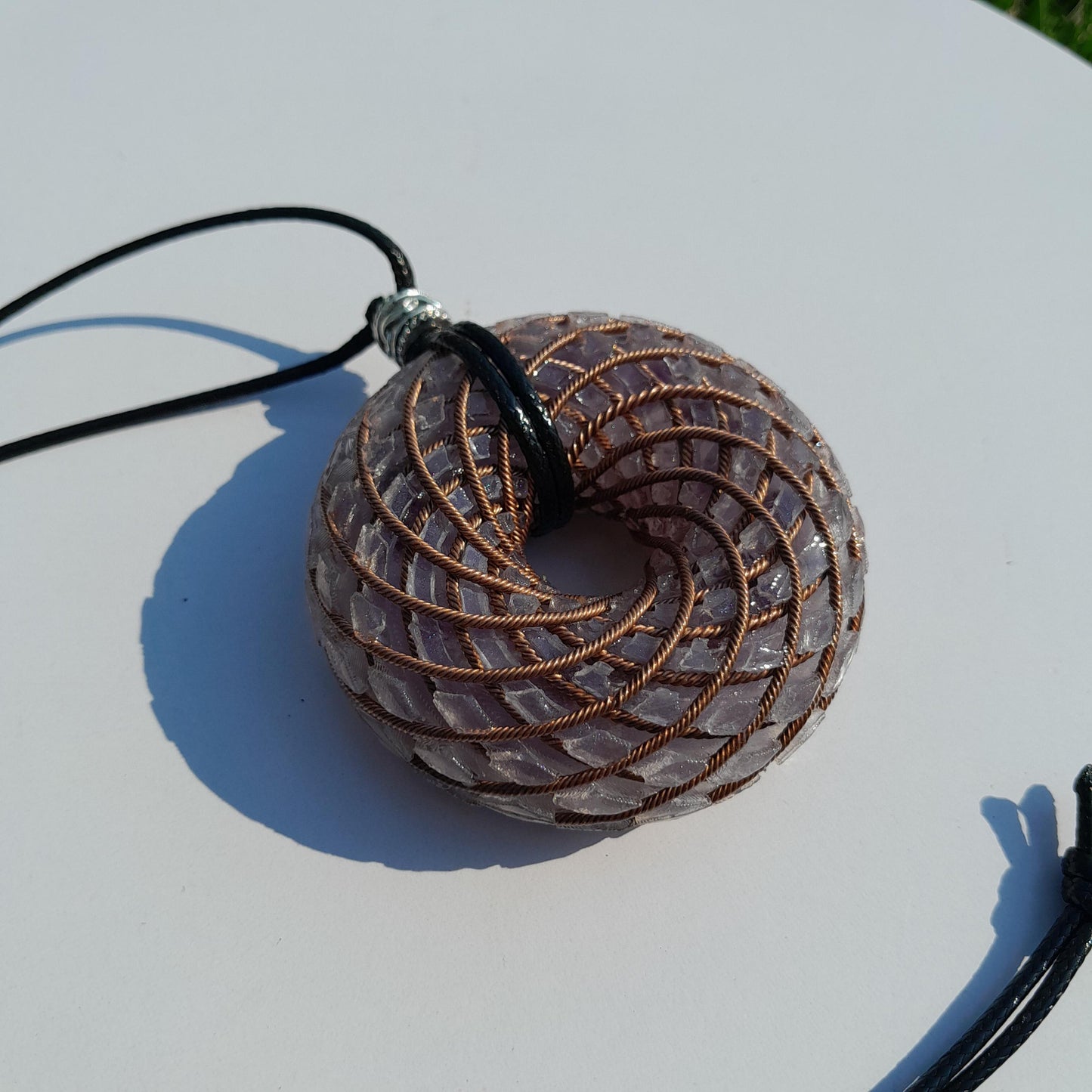 Bobina Rodin Chips de Amatista- Generador de Ondas de Vórtice- Energía Toroidal | Protección EMF | Joyería Energética Hecha a Mano