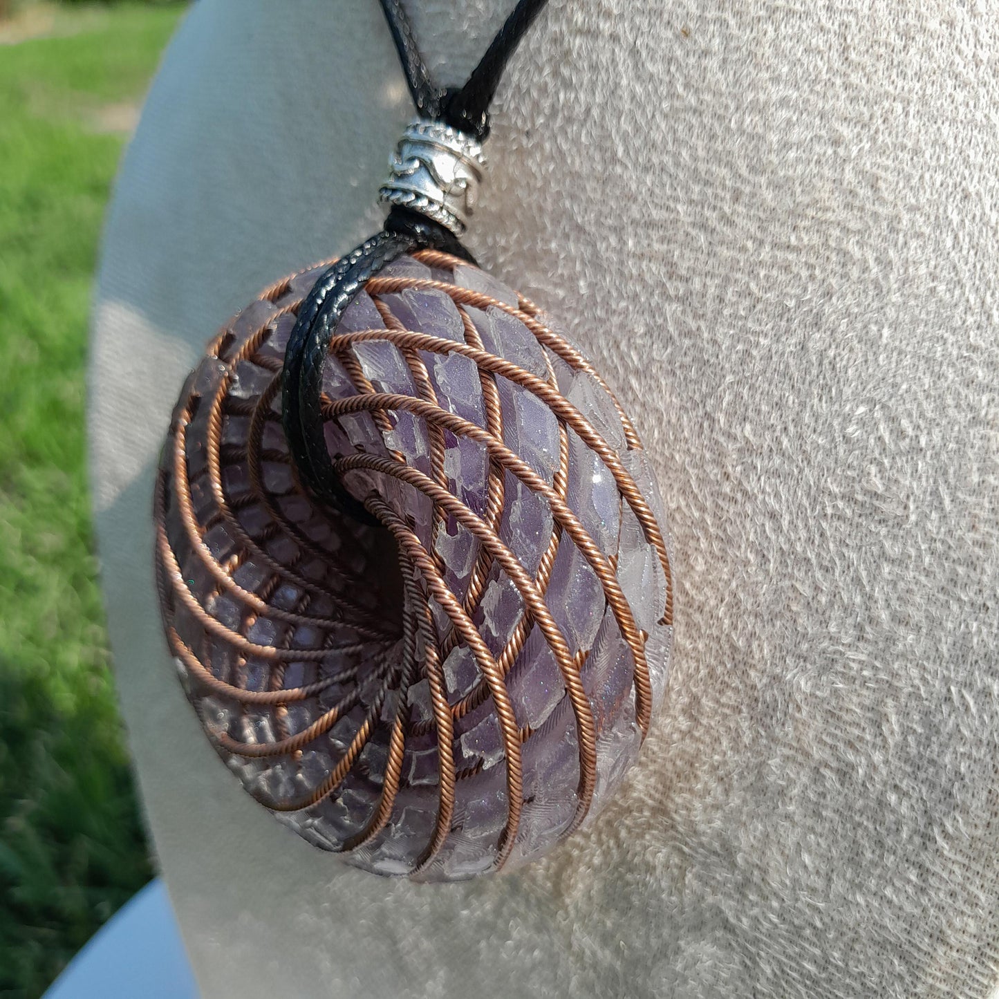 Bobina Rodin Chips de Amatista- Generador de Ondas de Vórtice- Energía Toroidal | Protección EMF | Joyería Energética Hecha a Mano