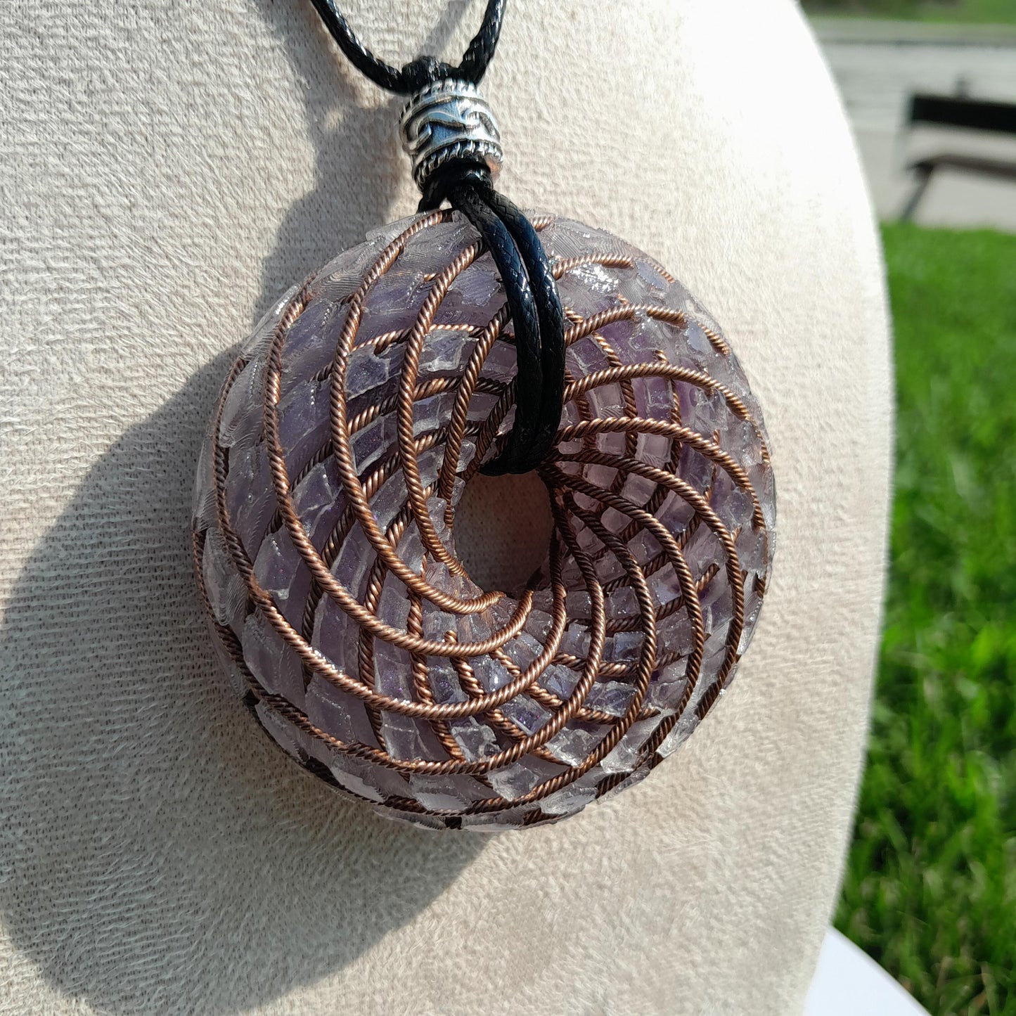 Bobina Rodin Chips de Amatista- Generador de Ondas de Vórtice- Energía Toroidal | Protección EMF | Joyería Energética Hecha a Mano