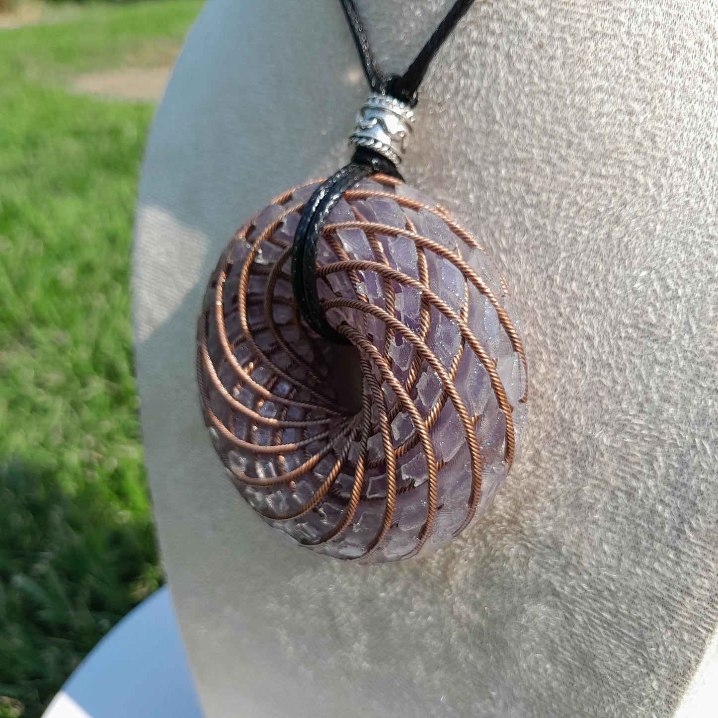 Bobina Rodin Chips de Amatista- Generador de Ondas de Vórtice- Energía Toroidal | Protección EMF | Joyería Energética Hecha a Mano