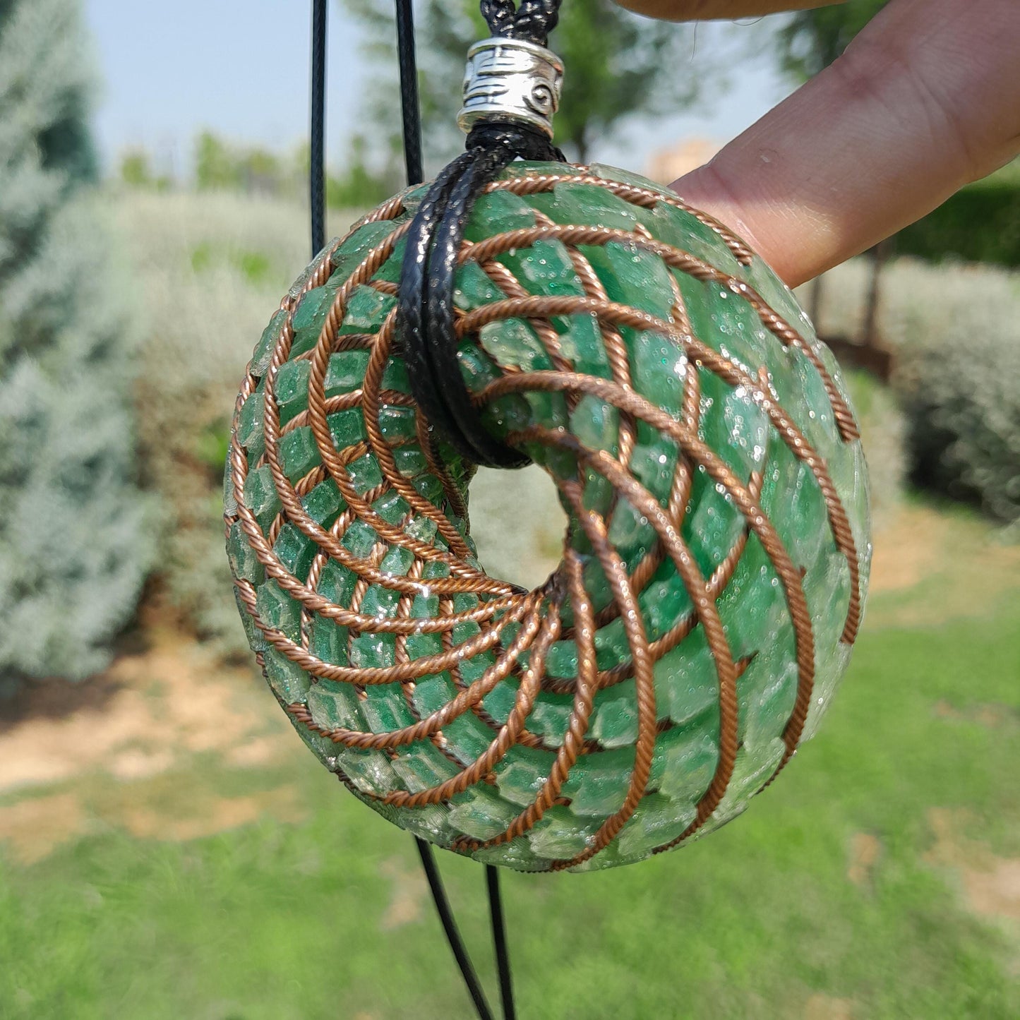 Bobina Rodin Chips de Aventurina Verde- Generador de Ondas de Vórtice- Energía Toroidal | Protección EMF | Joyería Energética Hecha a Mano