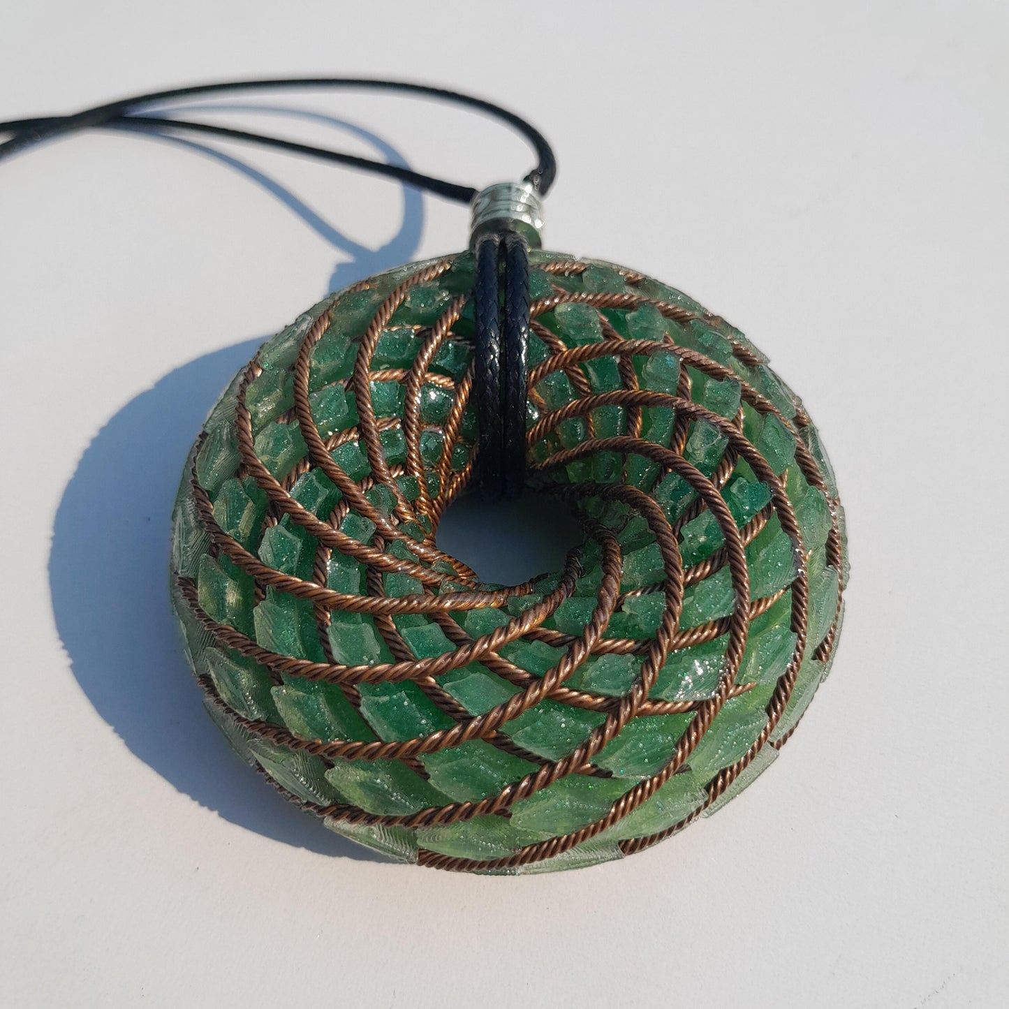 Bobina Rodin Chips de Aventurina Verde- Generador de Ondas de Vórtice- Energía Toroidal | Protección EMF | Joyería Energética Hecha a Mano