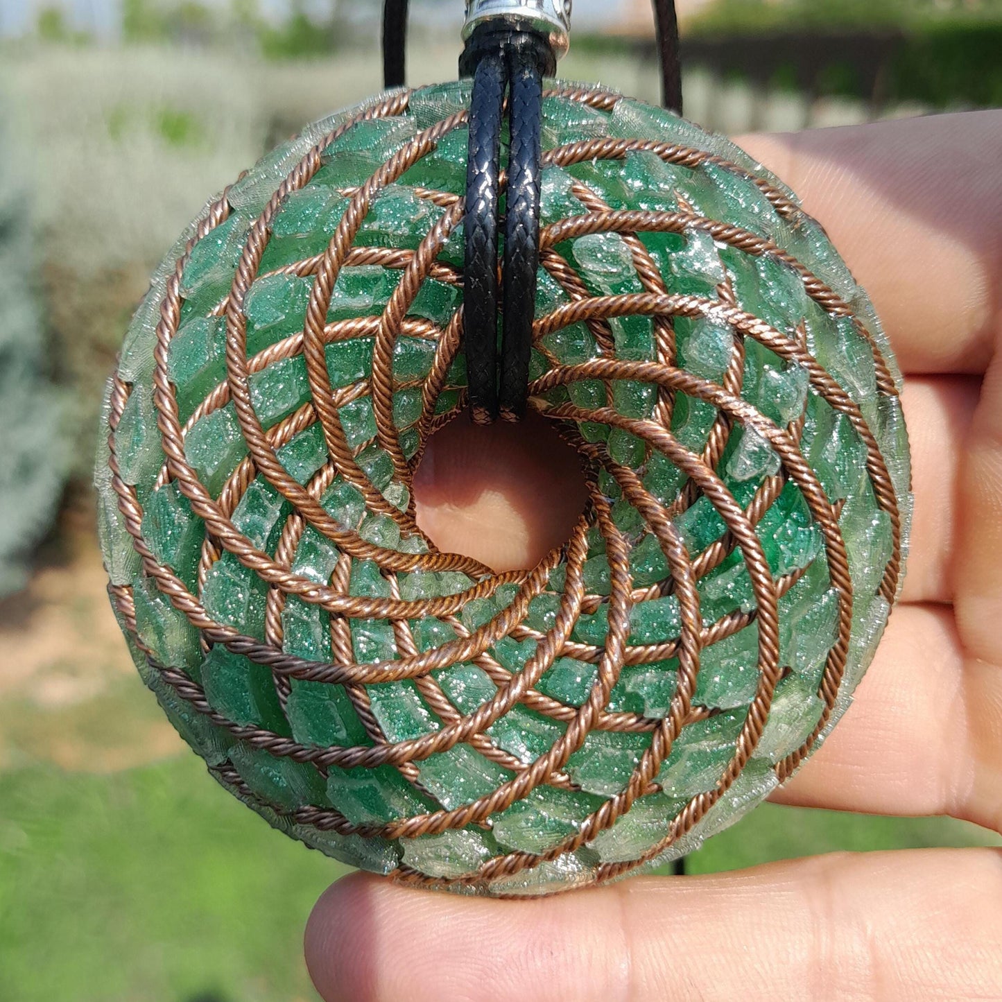 Bobina Rodin Chips de Aventurina Verde- Generador de Ondas de Vórtice- Energía Toroidal | Protección EMF | Joyería Energética Hecha a Mano