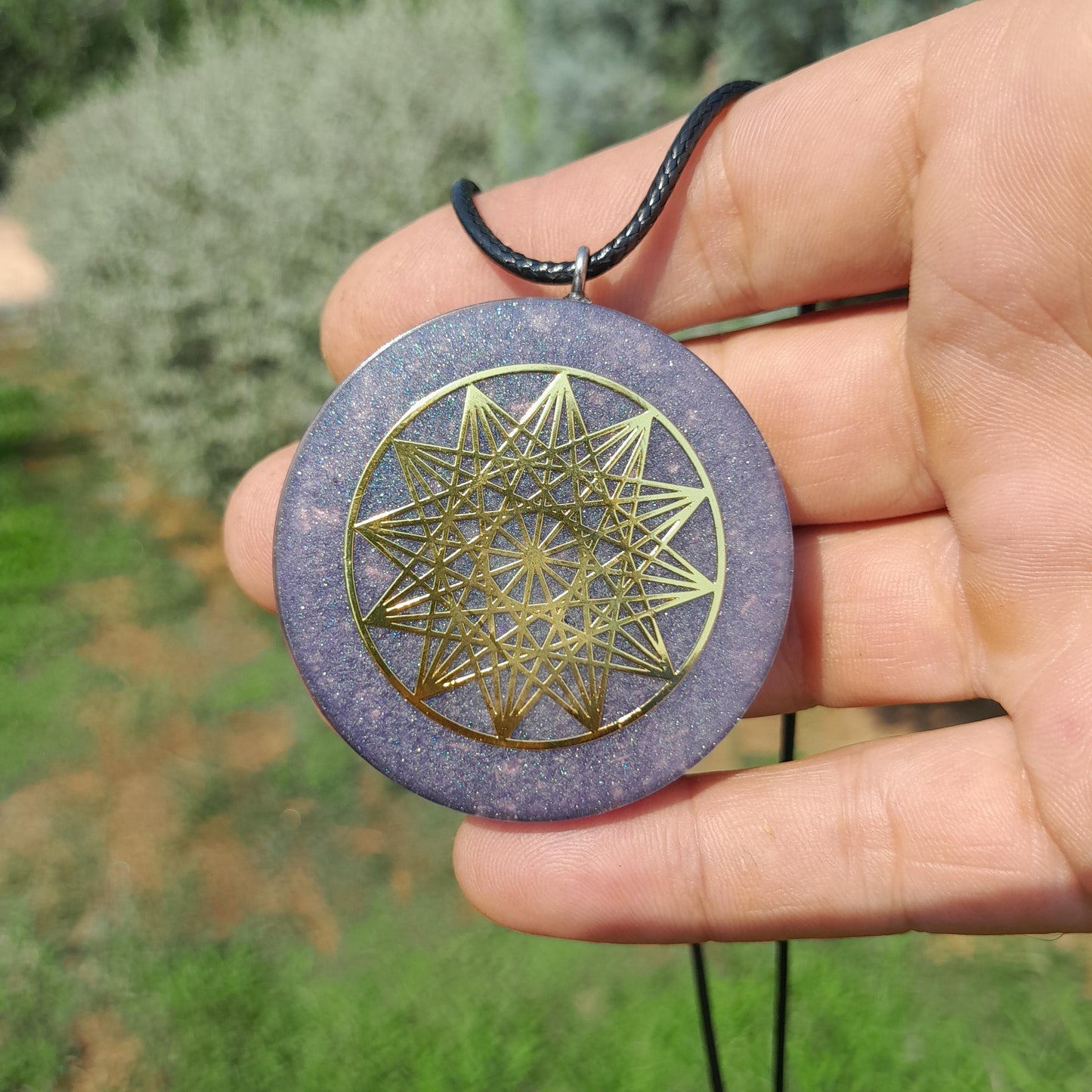 Colgante Orgonita Estrella de 12 Puntas con Shungita Azul | Protección 5G, EMF, Energía Orgone, Hecho a Mano