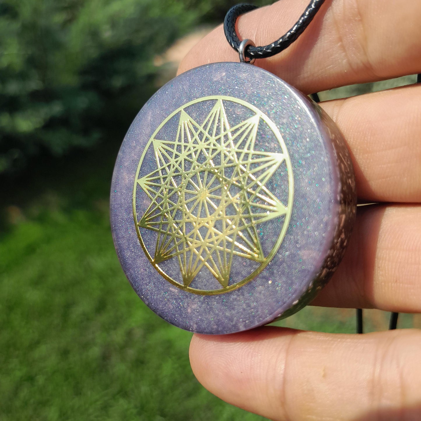 Colgante Orgonita Estrella de 12 Puntas con Shungita Azul | Protección 5G, EMF, Energía Orgone, Hecho a Mano