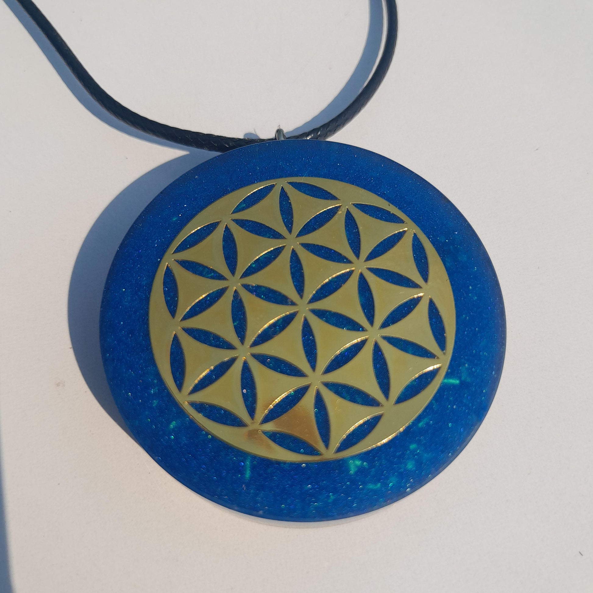 Colgante Orgonita Flor de la Vida Azul | Shungita- Protección 5G, EMF, Energía Orgone, Hecho a Mano