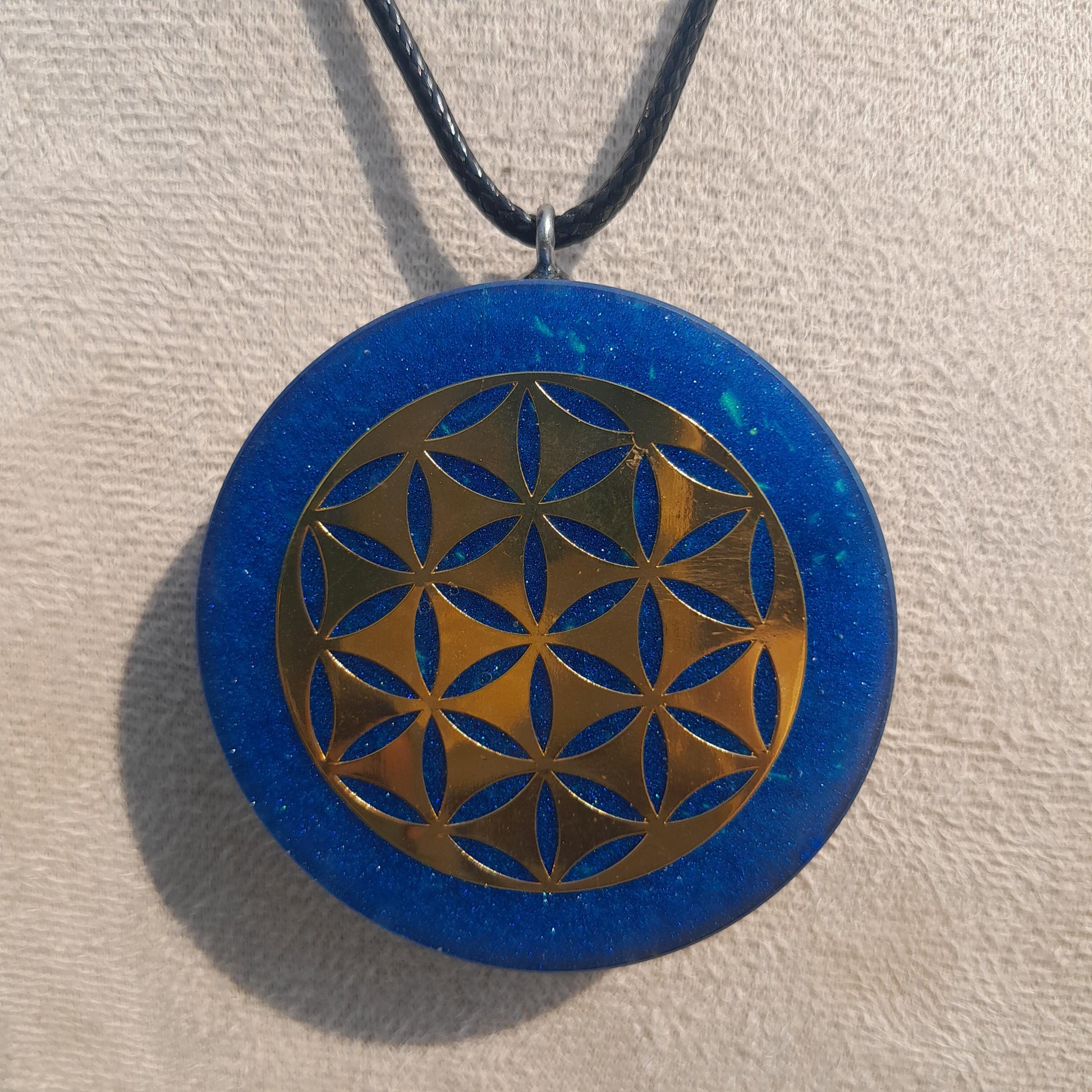 Colgante Orgonita Flor de la Vida Azul | Shungita- Protección 5G, EMF, Energía Orgone, Hecho a Mano