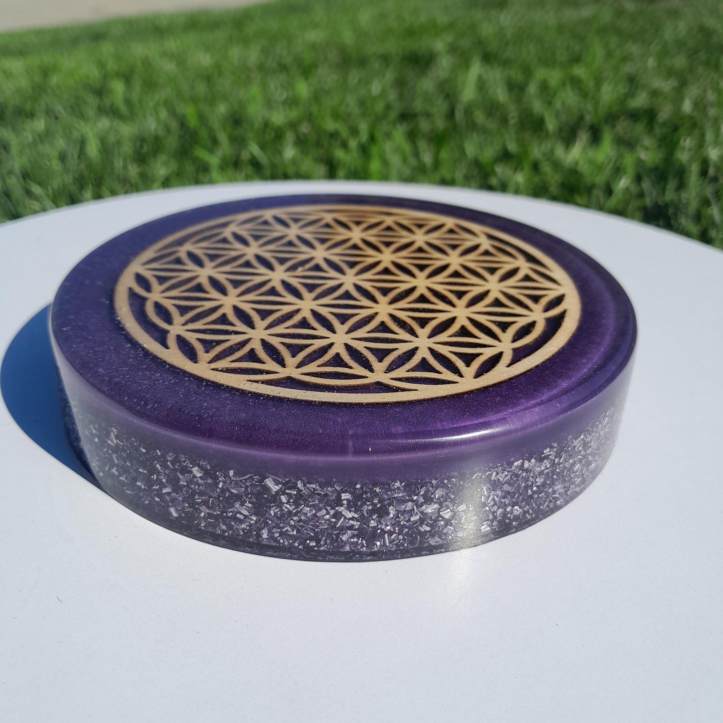 Placa de Carga de Orgón Flor de la Vida Violeta- Generador Energía para Alimentos y Bebidas- Orgone Generator