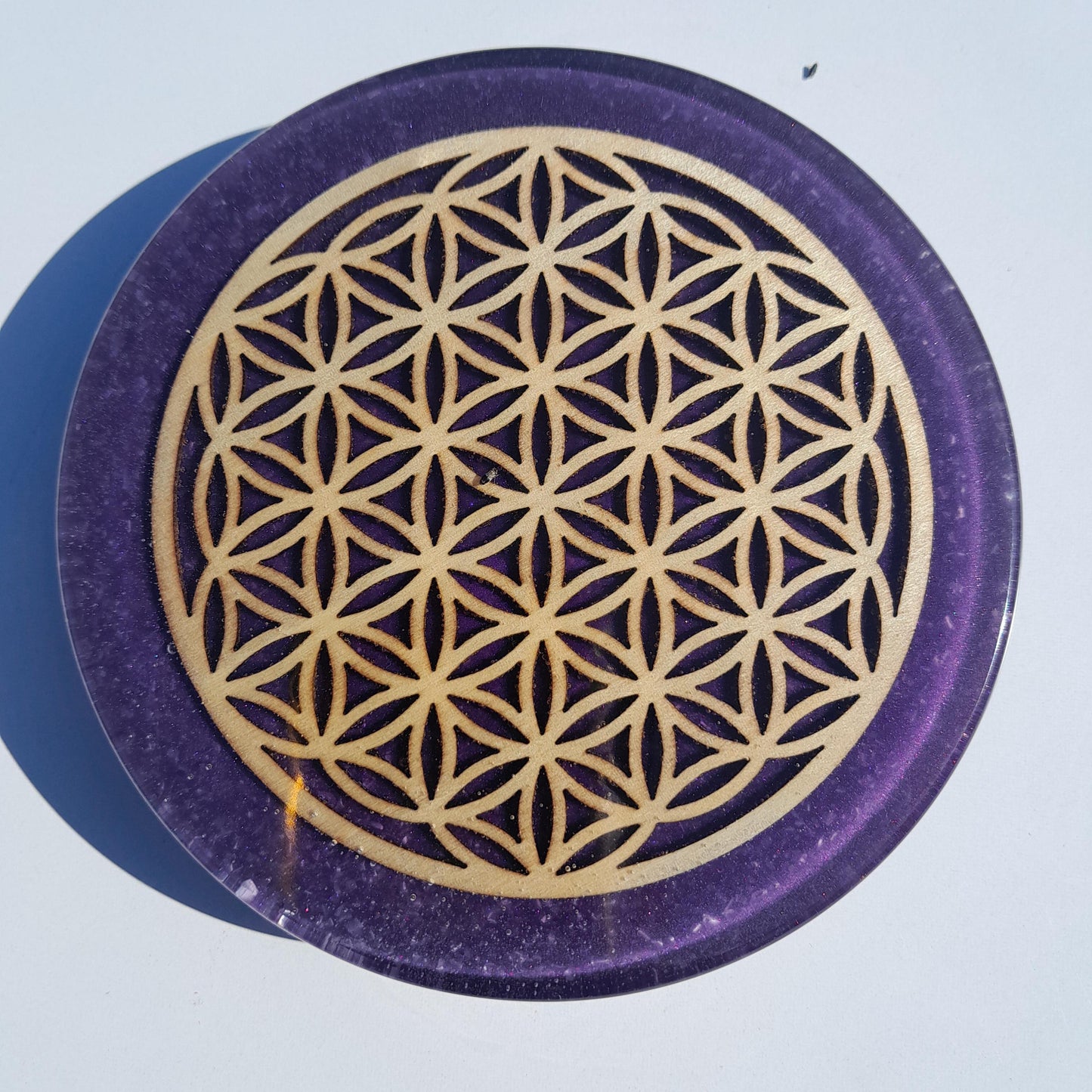 Placa de Carga de Orgón Flor de la Vida Violeta- Generador Energía para Alimentos y Bebidas- Orgone Generator