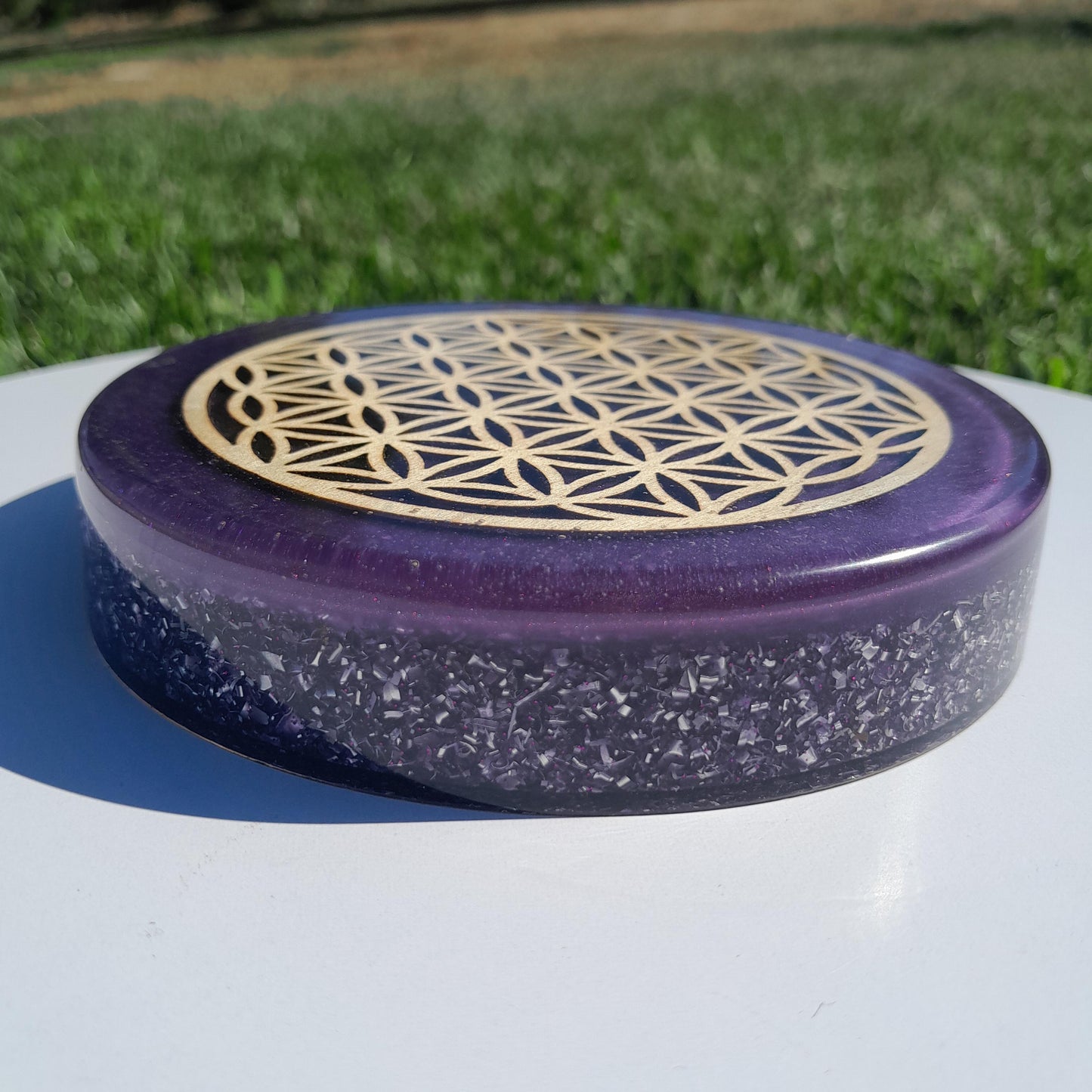 Placa de Carga de Orgón Flor de la Vida Violeta- Generador Energía para Alimentos y Bebidas- Orgone Generator