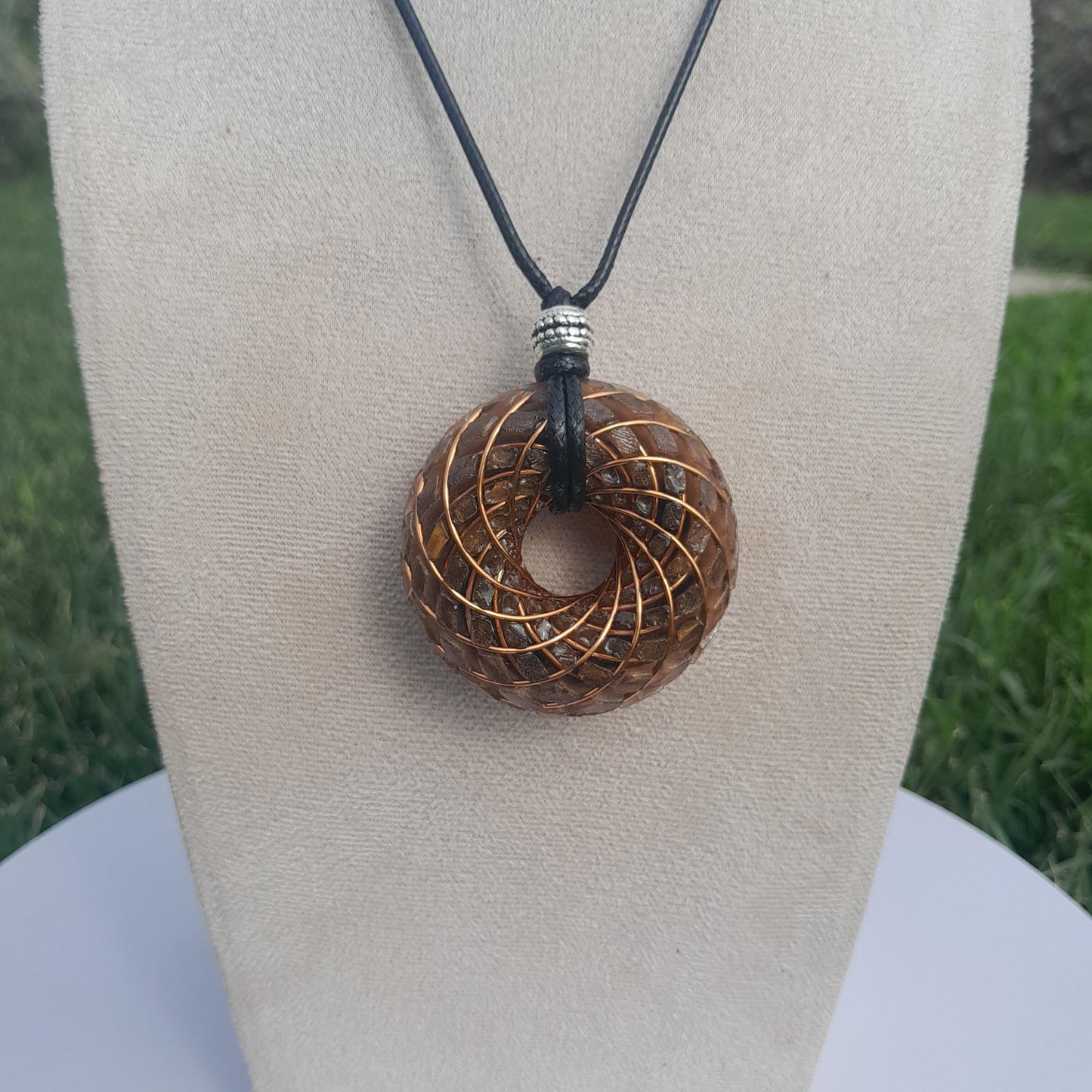 Bobina Torus Rodin con Ojo de Tigre y Shungita- 50mm- Generador de Ondas de Vórtice