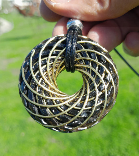 Bobina Torus Rodin con Shungit- Cobre Bañado en Oro de 14K- 50mm- Generador de Ondas de Vórtice
