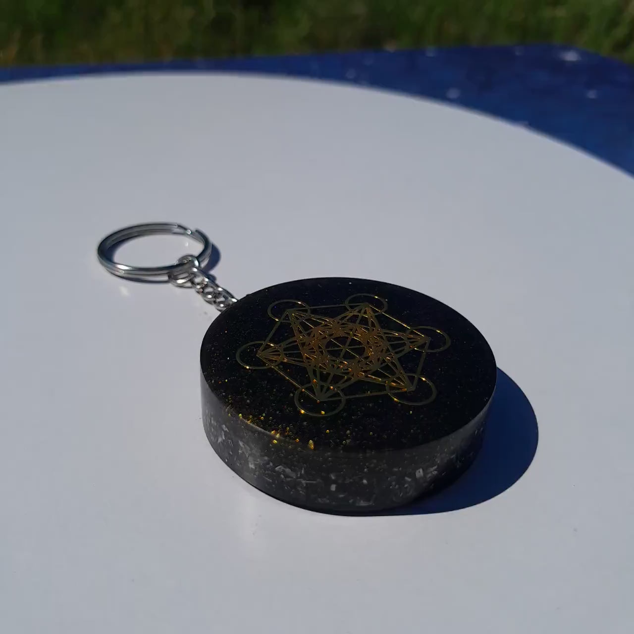 Llavero Orgonita Cubo de Metatron con Shunguita- Orgone Keychain